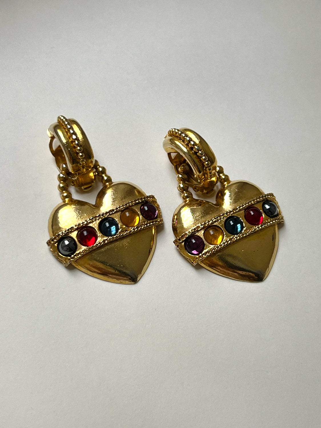 Large Baroque Heart with Gemstones Clip-Ons (Vintage)