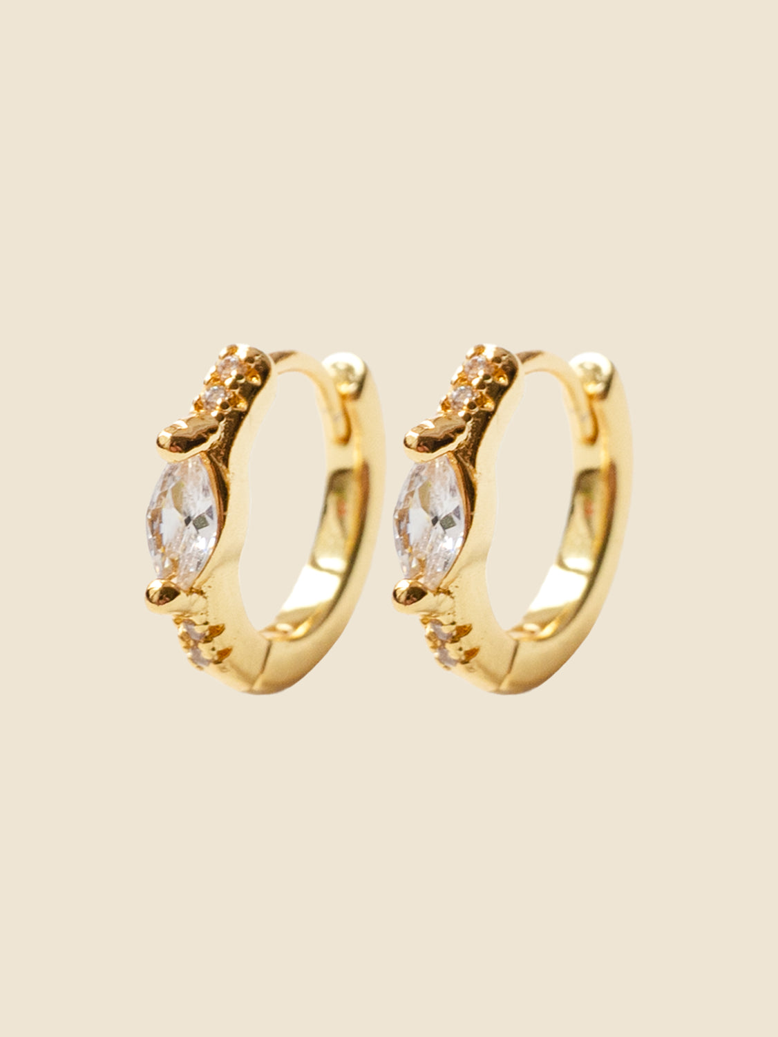 Oval Gemstone Huggies, S925 - Clear, Gold