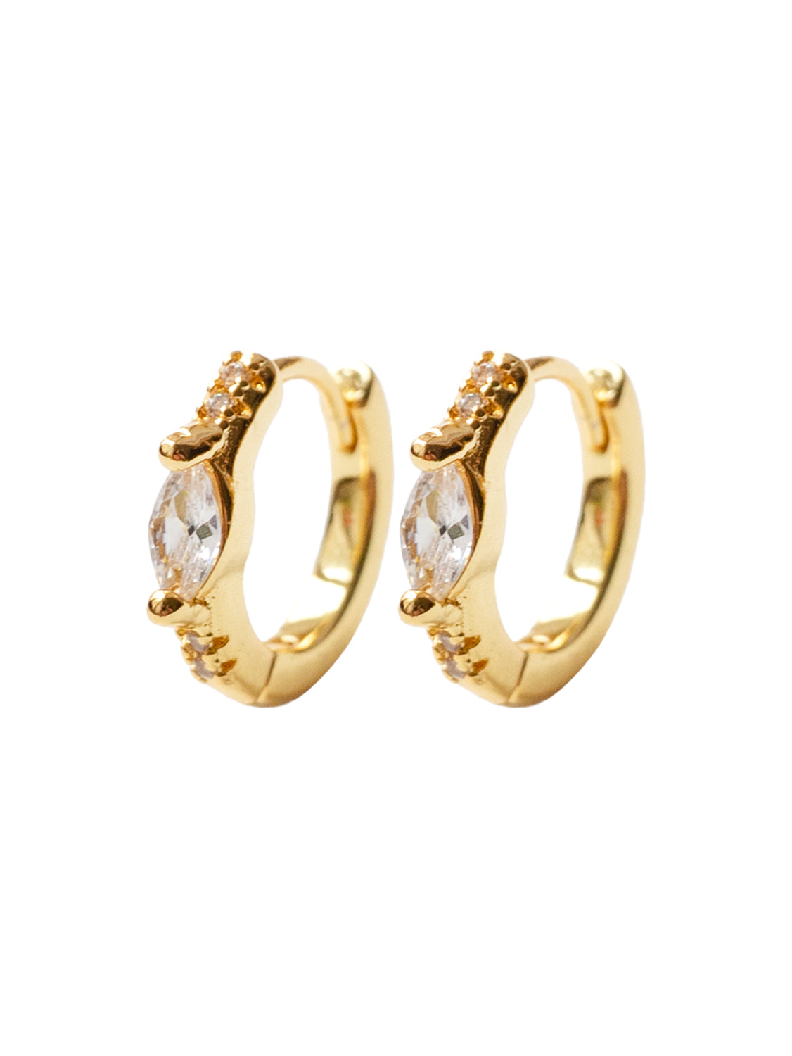 Oval Gemstone Huggies, S925 - Clear, Gold