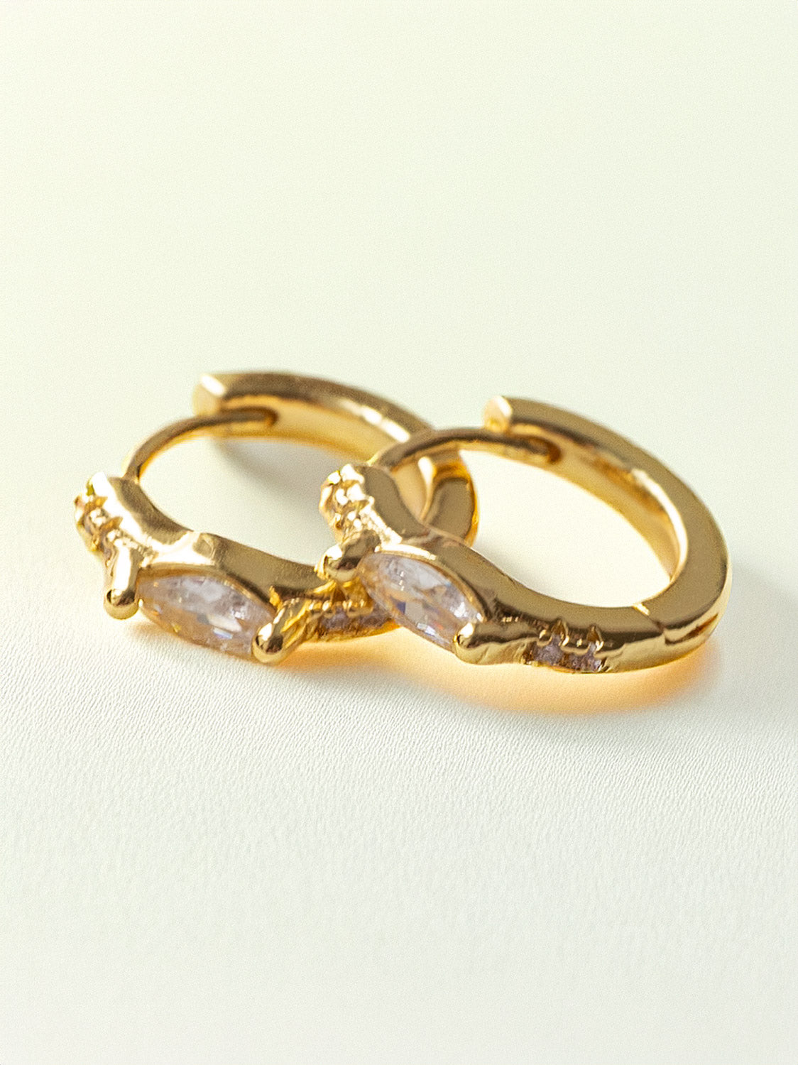 Oval Gemstone Huggies, S925 - Clear, Gold