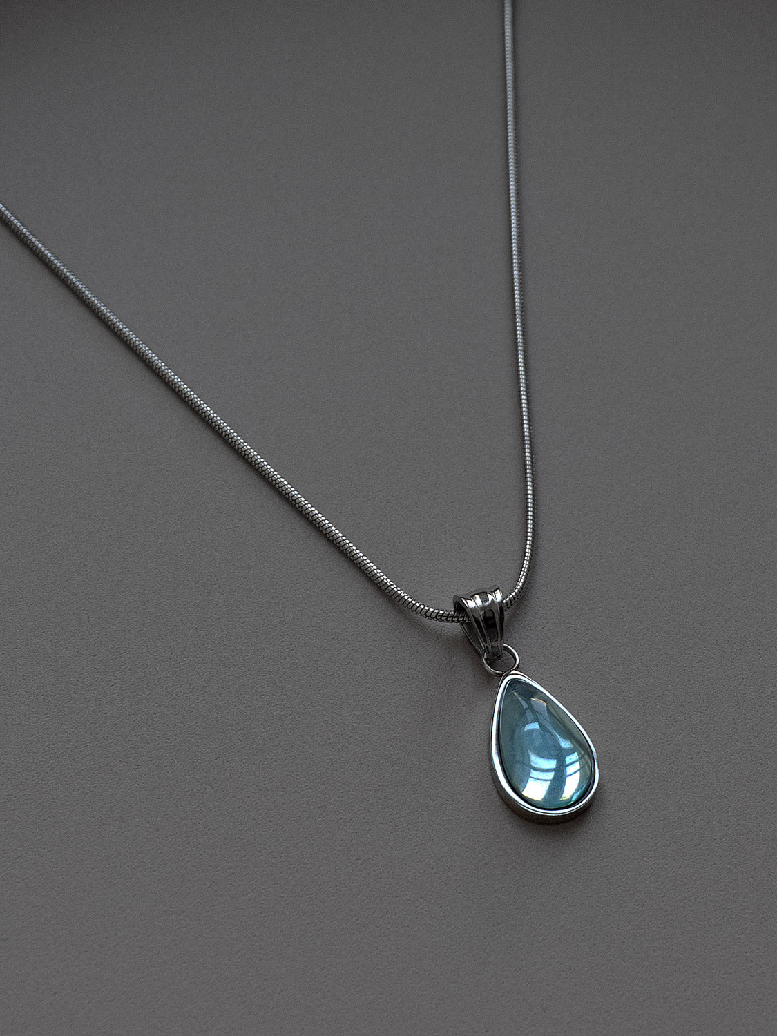 Mermaid Teardrop Silver Necklace - Blue