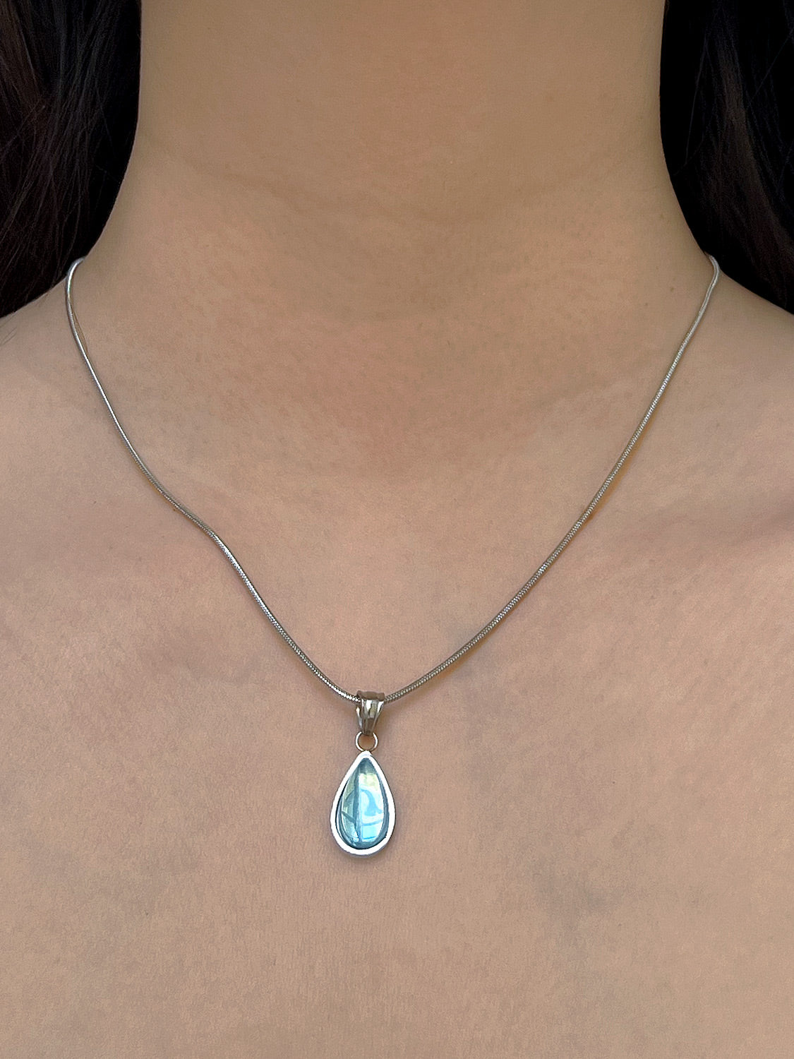 Mermaid Teardrop Silver Necklace - Blue