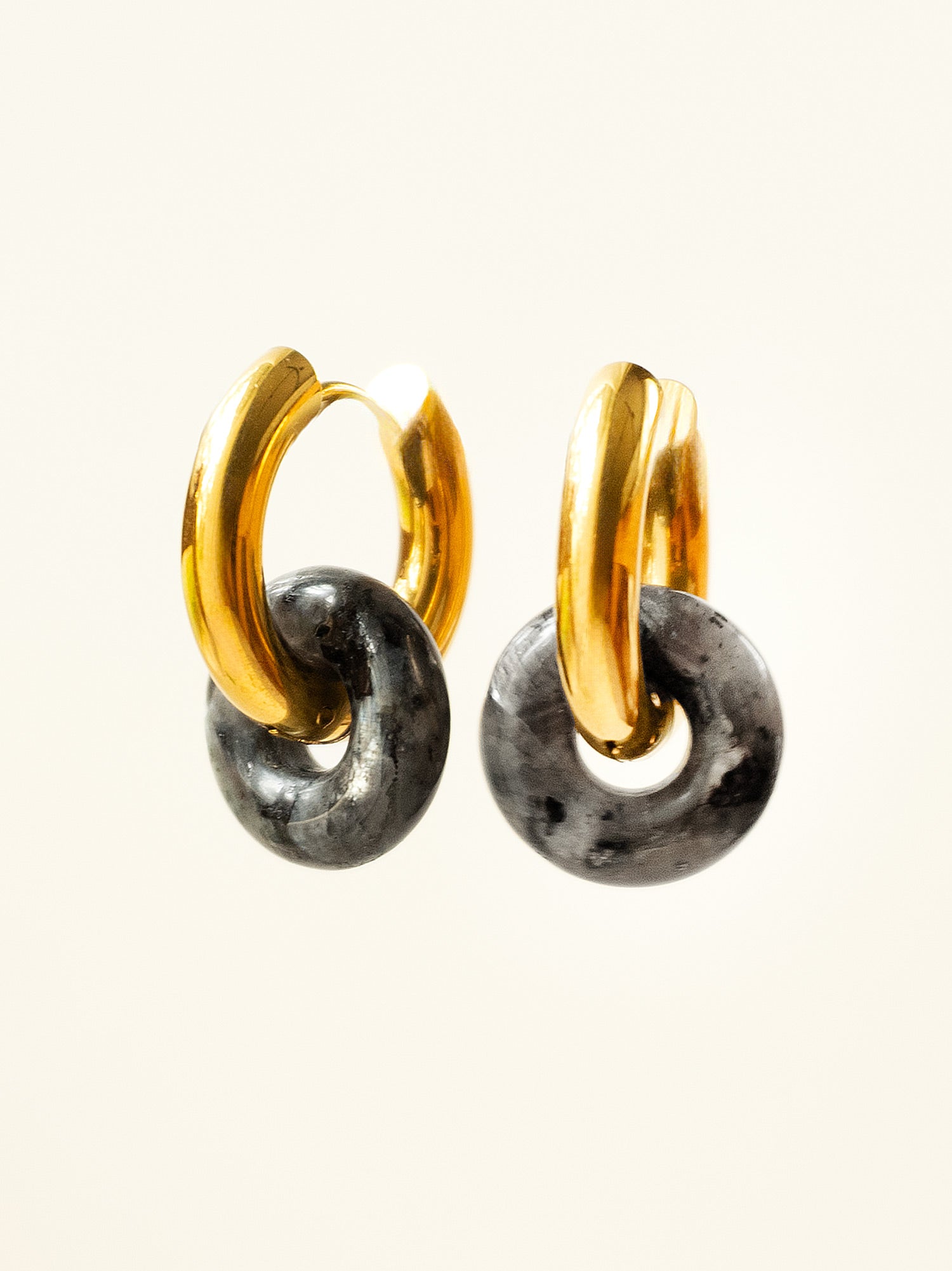 Mini Donut Hoops  Gold   Black Moonstone