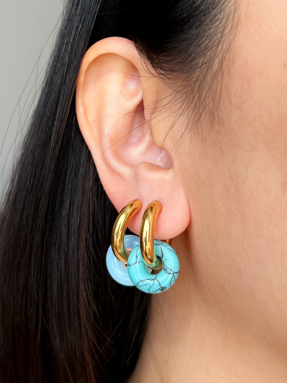 Mini Donut Hoops, Gold - Blue Turquoise