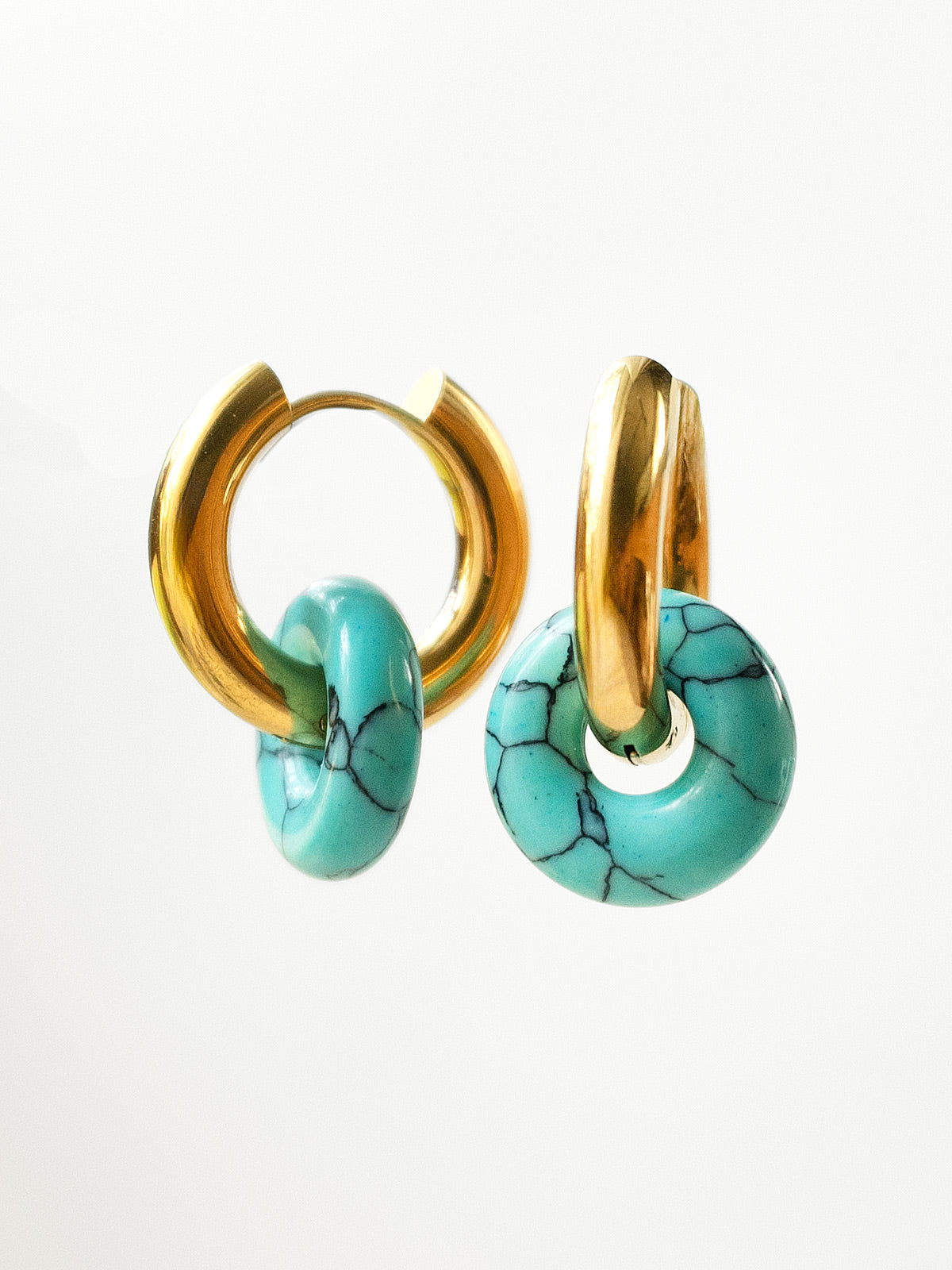 Mini Donut Hoops, Silver - Blue Turquoise