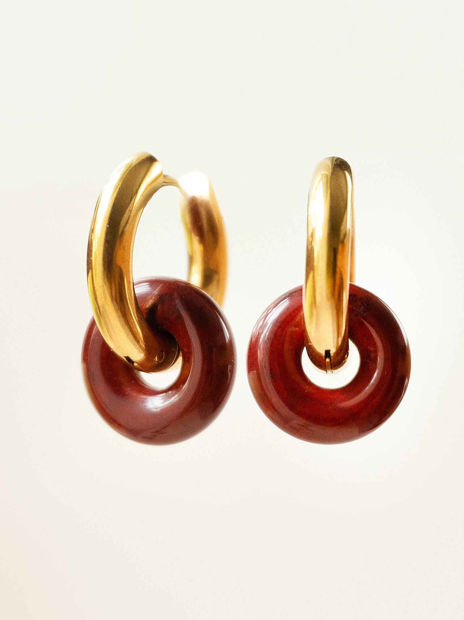 Mini Donut Hoops, Silver - Dark Red Stone