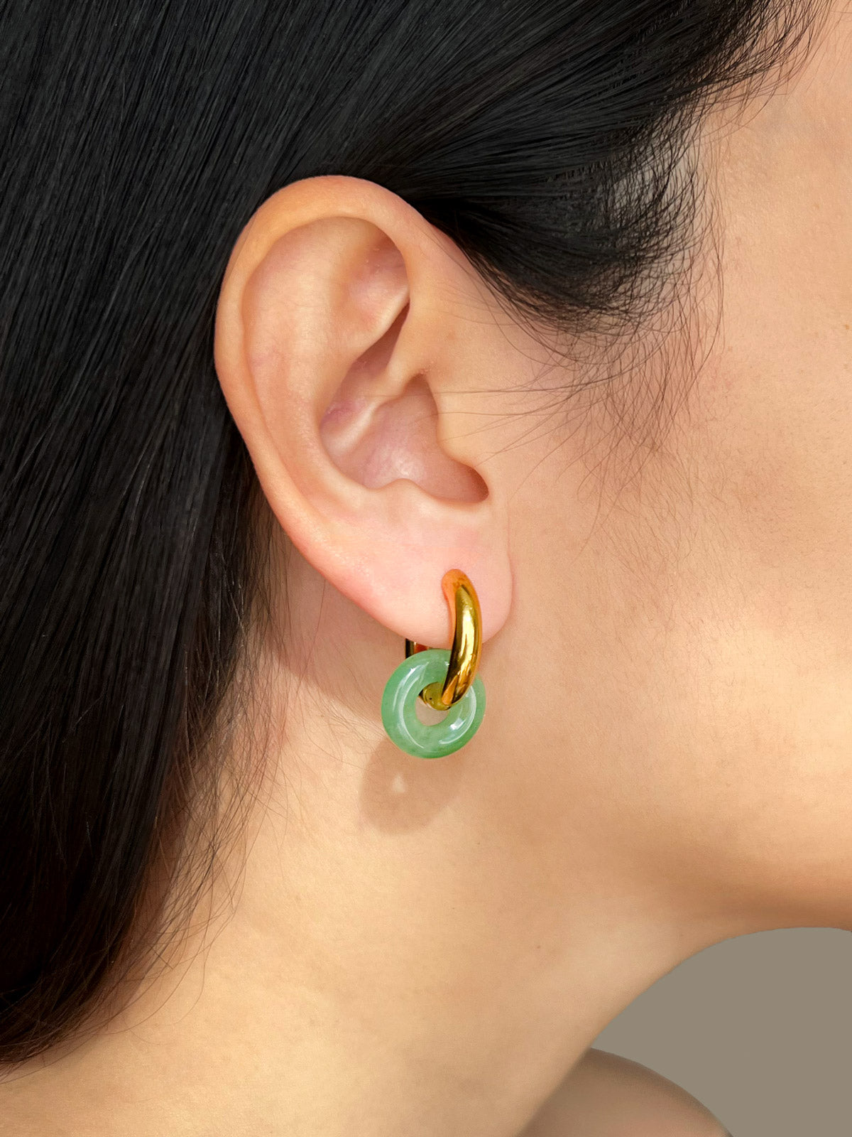 Mini Donut Hoops, Gold - Green Aventurine