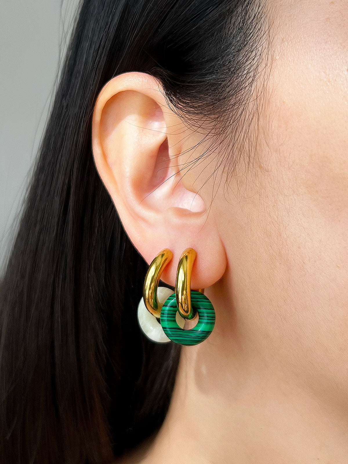 Mini Donut Hoops  Gold   Green Malachite model