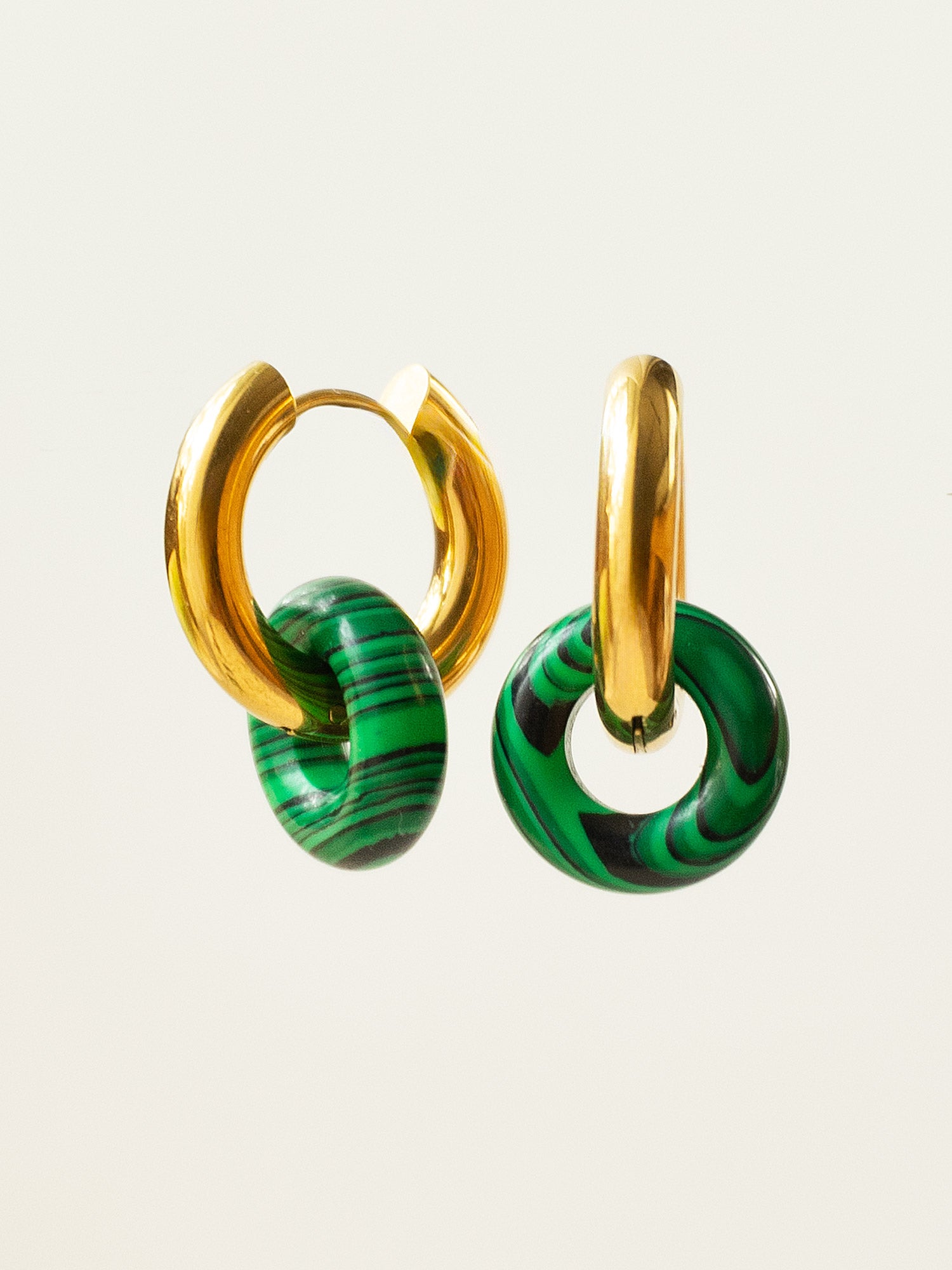 Mini Donut Hoops  Gold   Green Malachite