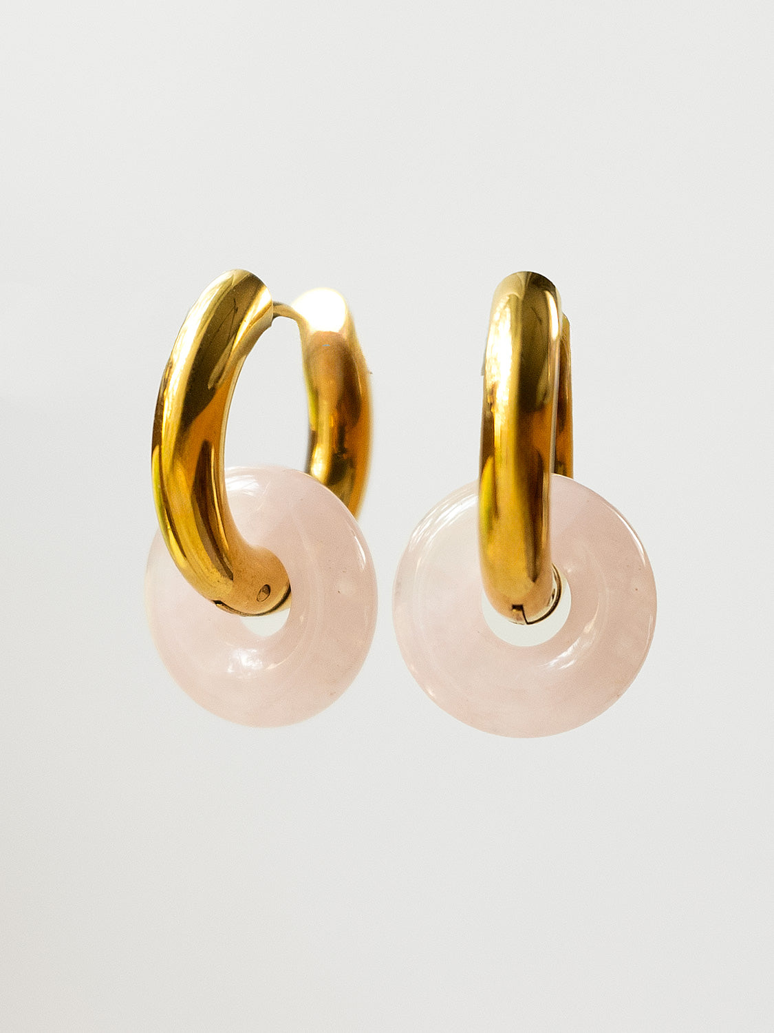 Mini Donut Hoops  Gold   Rose Quartz