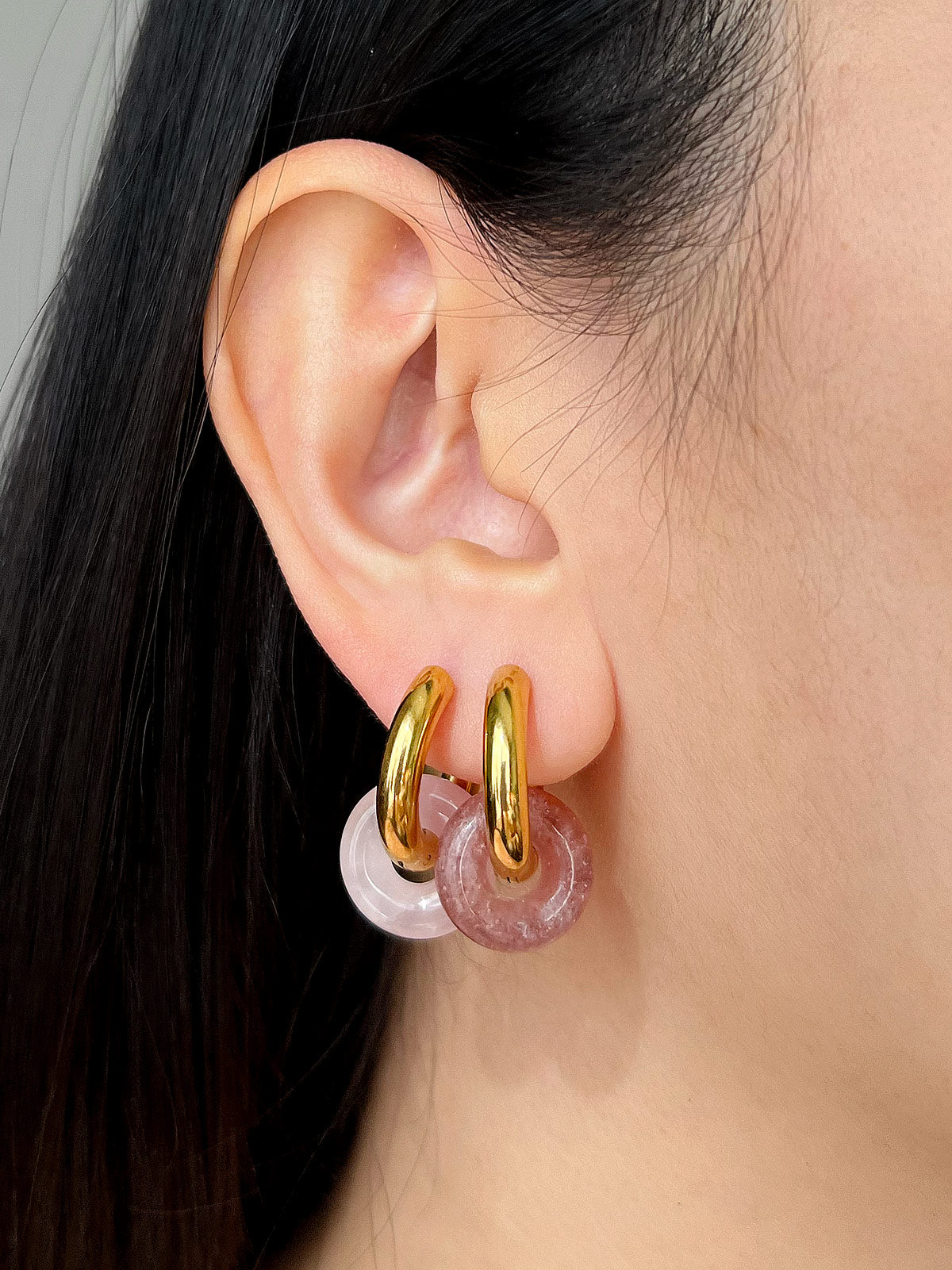 Mini Donut Hoops  Gold   Strawberry Quartz model