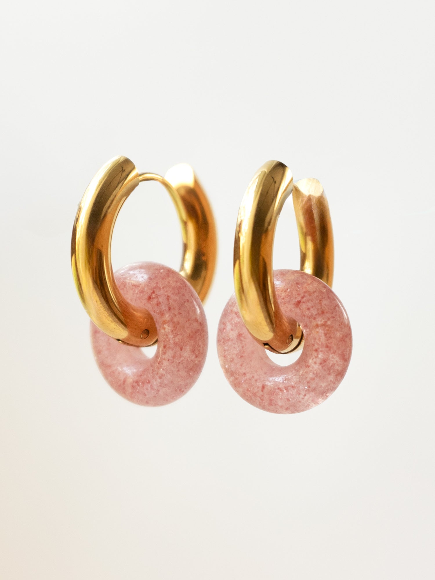 Mini Donut Hoops  Gold   Strawberry Quartz