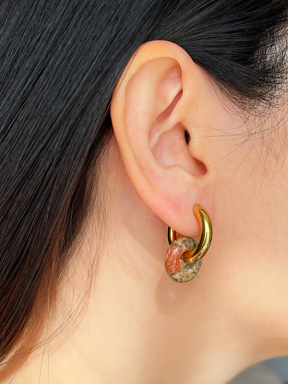Mini Donut Hoops, Gold - Unakite