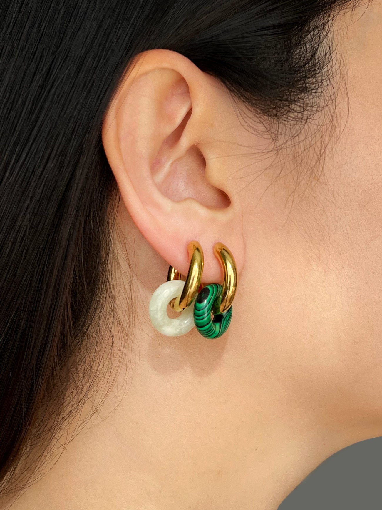 Mini Donut Hoops, Gold - Xiuyan Jade