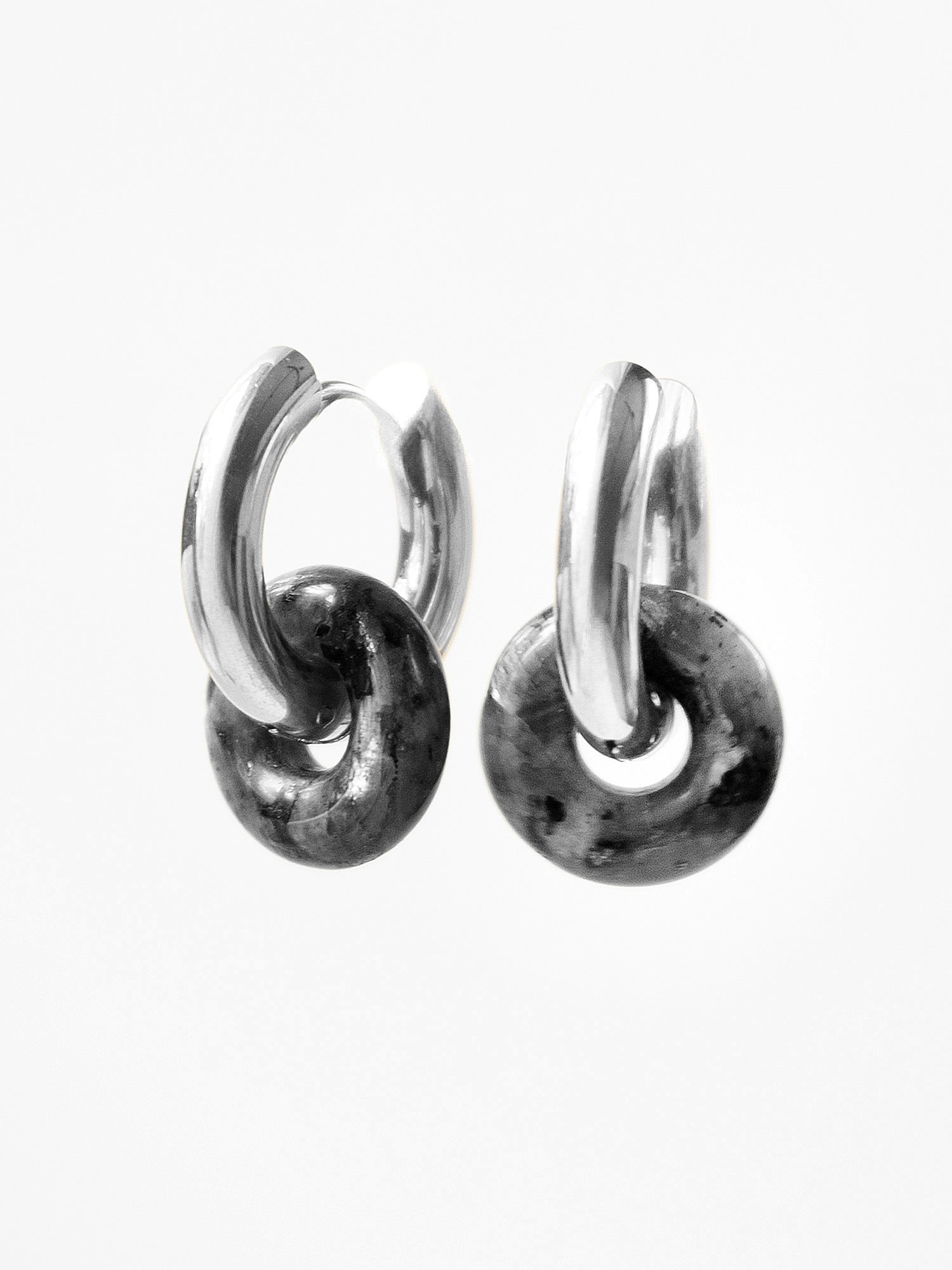 Mini Donut Hoops, Gold - Black Moonstone
