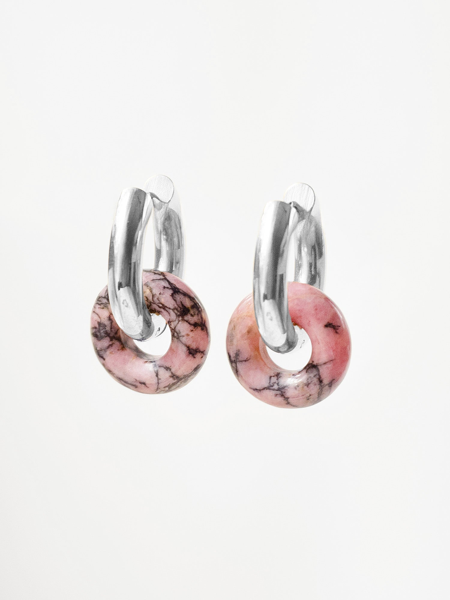 Mini Donut Hoops, Silver - Black Pink Marble