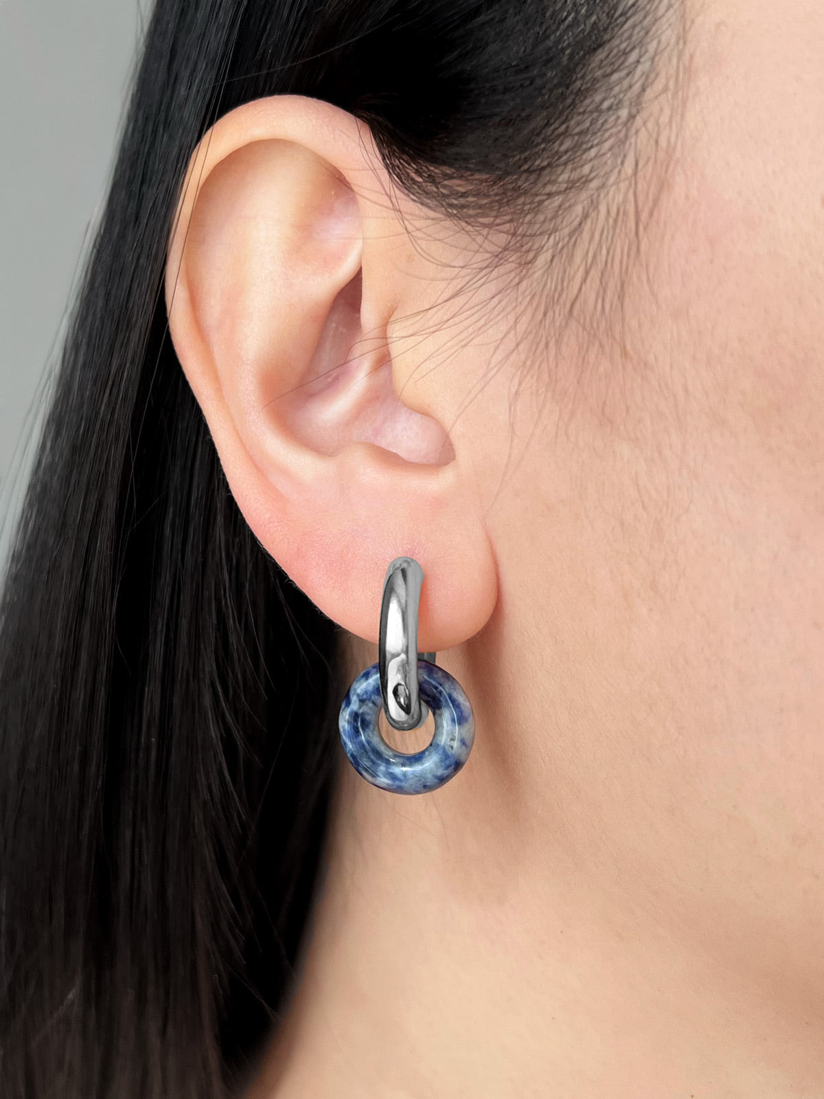 Mini Donut Hoops  Silver   Blue Stone   model