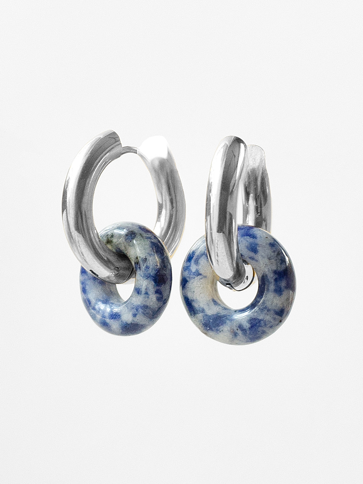 Mini Donut Hoops  Silver   Blue Stone