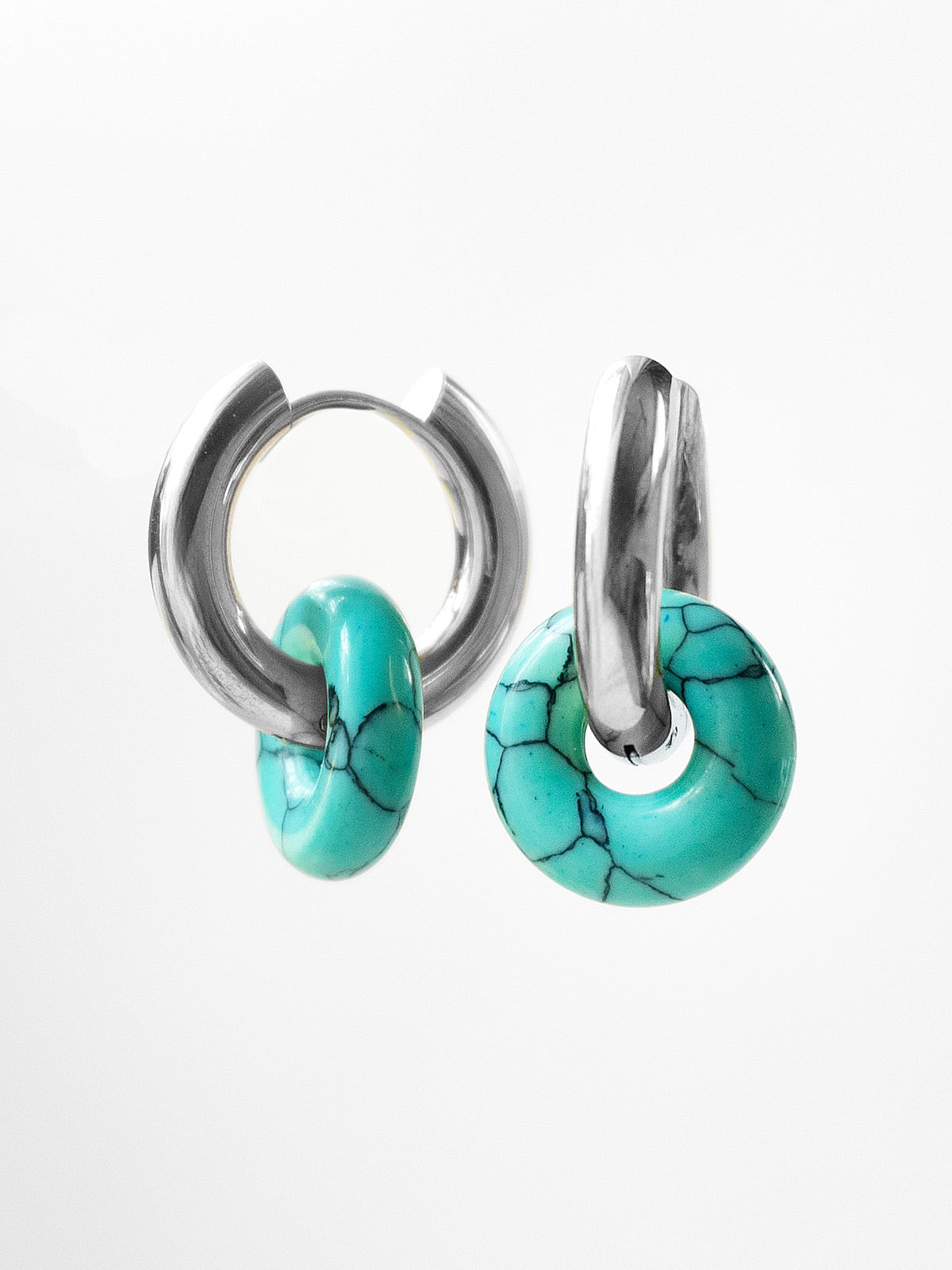Mini Donut Hoops  Silver   Blue Turquoise
