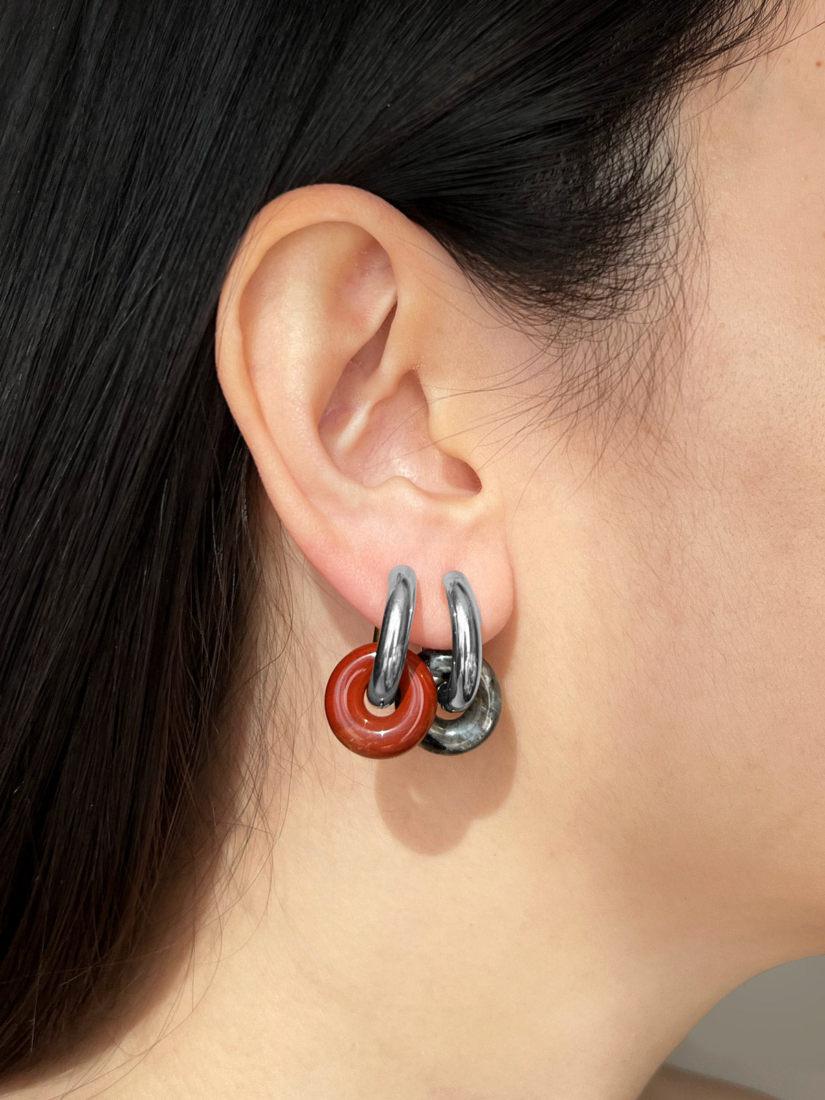 Mini Donut Hoops  Silver   Dark Red Stone   model