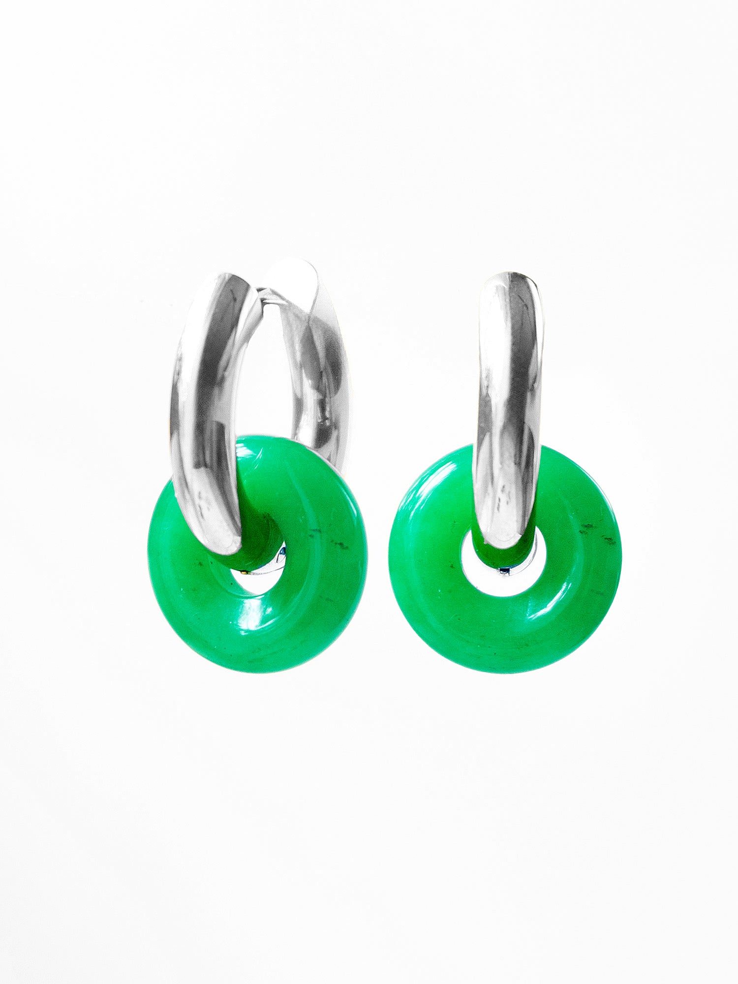 Mini Donut Hoops, Silver - Green Agate