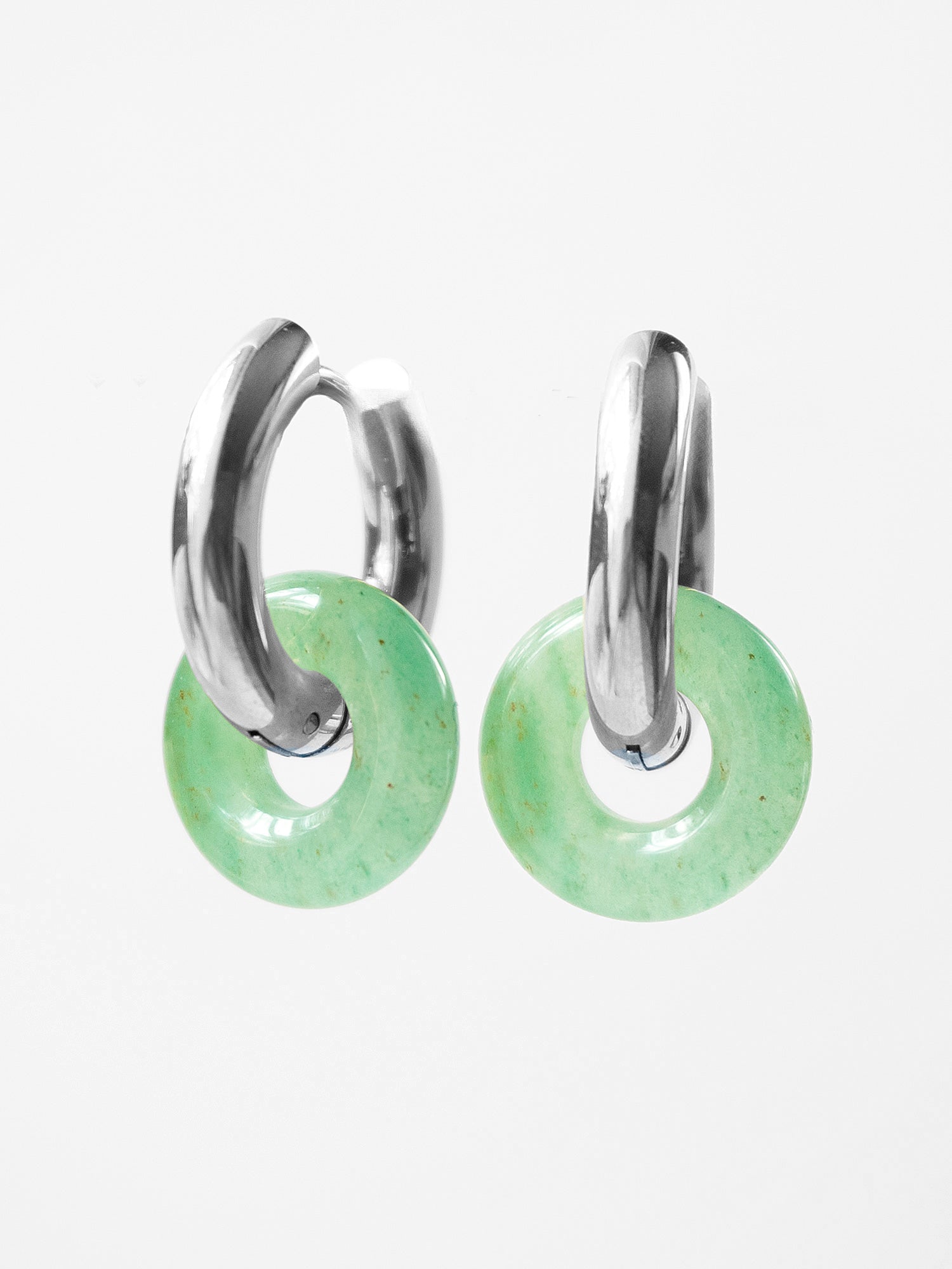 Mini Donut Hoops  Silver   Green Aventurine