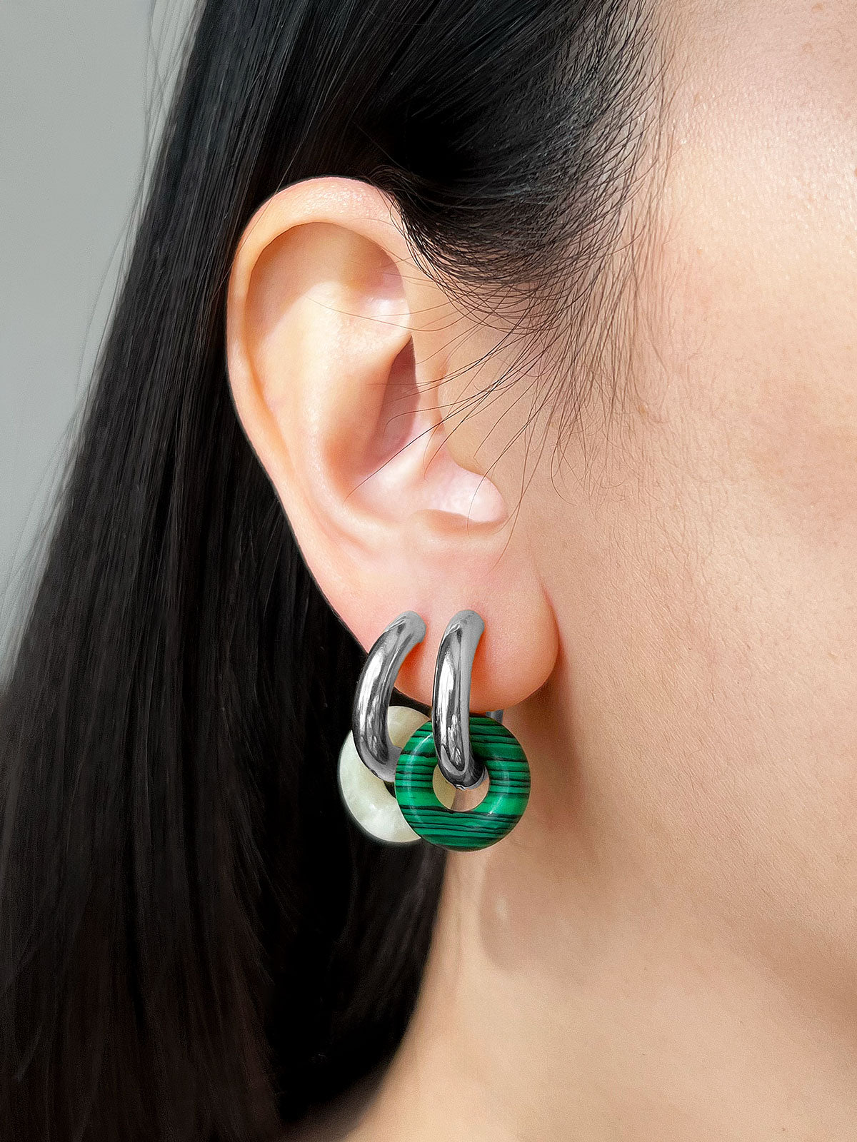 Mini Donut Hoops  Silver   Green Malachite   model