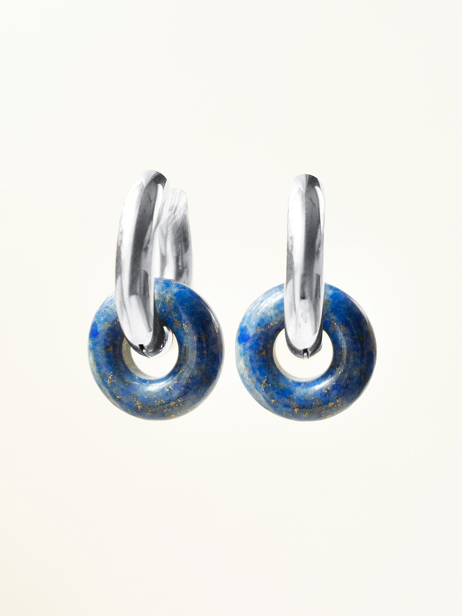 Mini Donut Hoops, Silver - Lapis Lazuli
