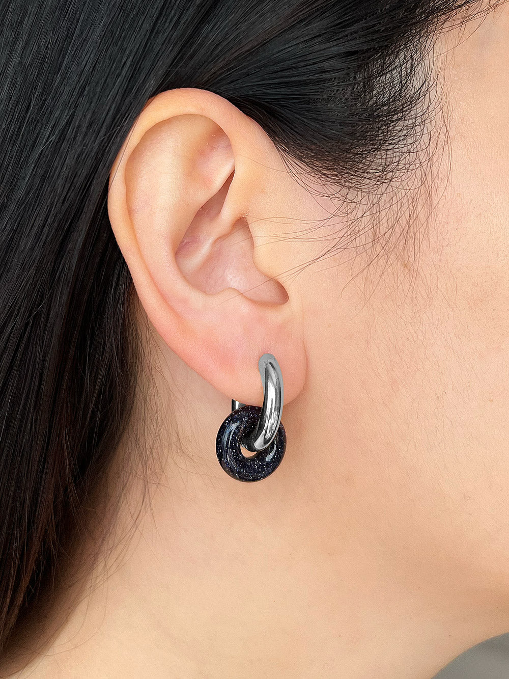 Mini Donut Hoops, Silver - Midnight Blue Galaxy