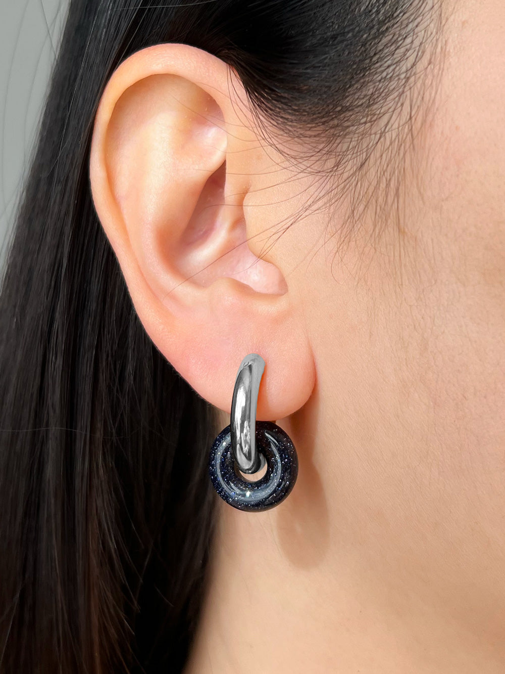 Mini Donut Hoops, Silver - Midnight Blue Galaxy