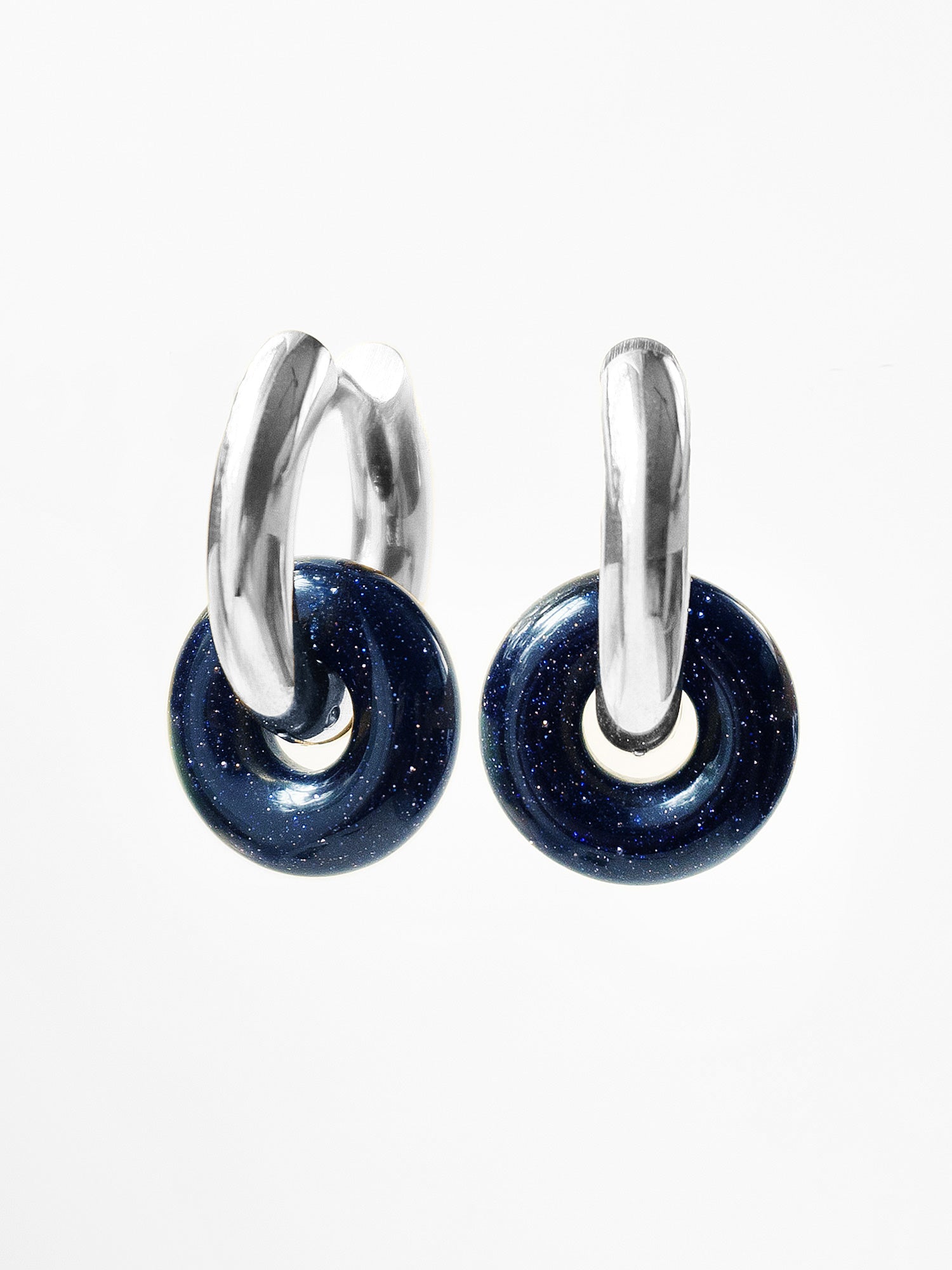 Mini Donut Hoops, Silver - Midnight Blue Galaxy