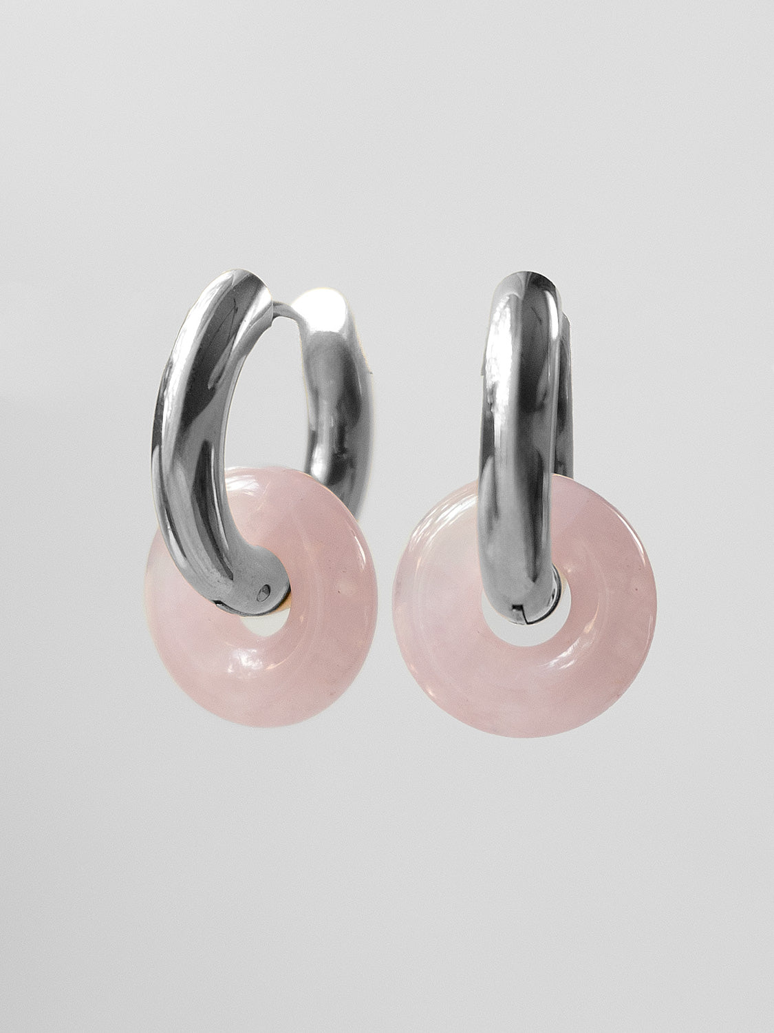 Mini Donut Hoops, Gold - Rose Quartz