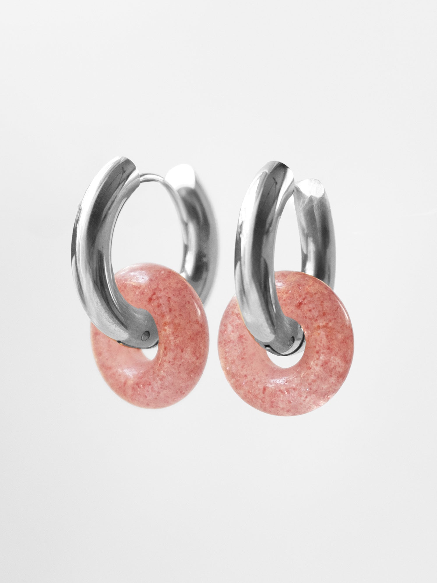 Mini Donut Hoops, Gold - Strawberry Quartz