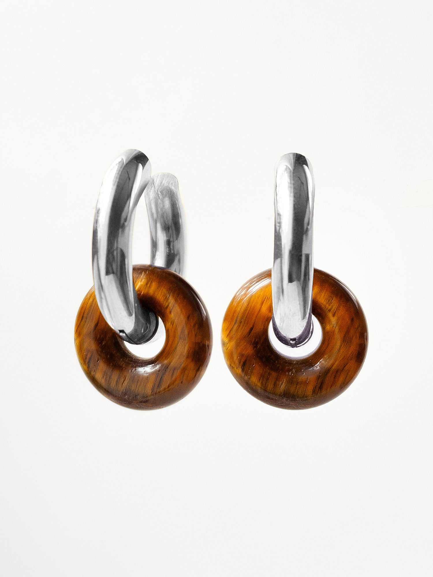 Mini Donut Hoops, Silver - Tiger Eye