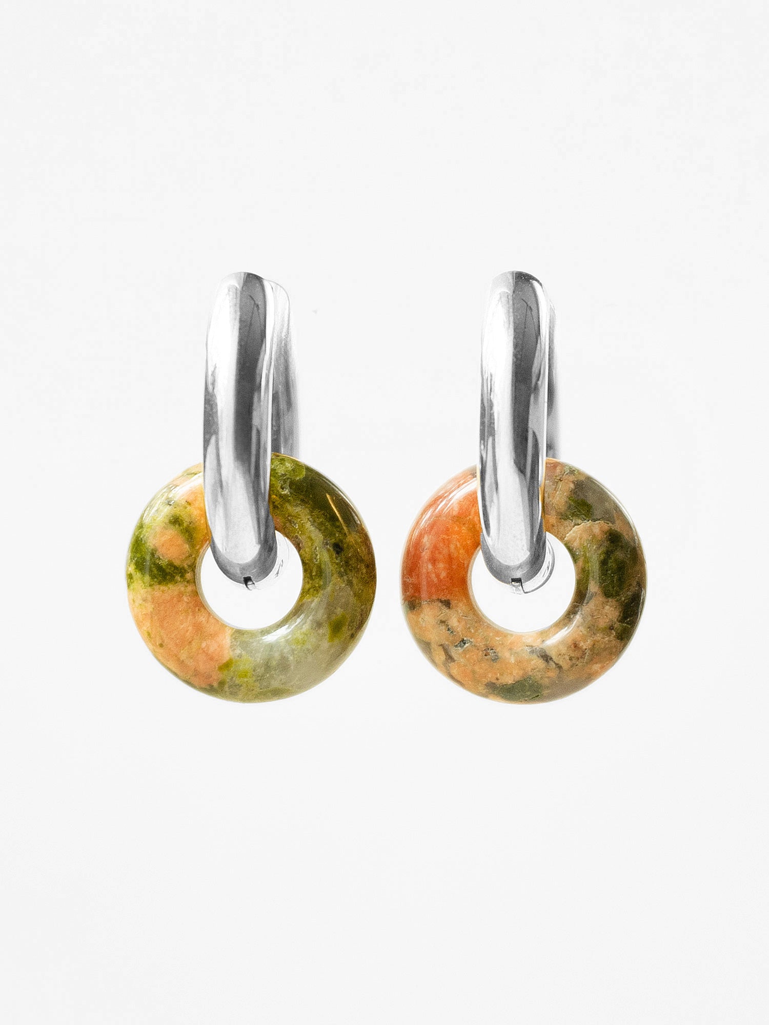 Mini Donut Hoops, Silver - Unakite