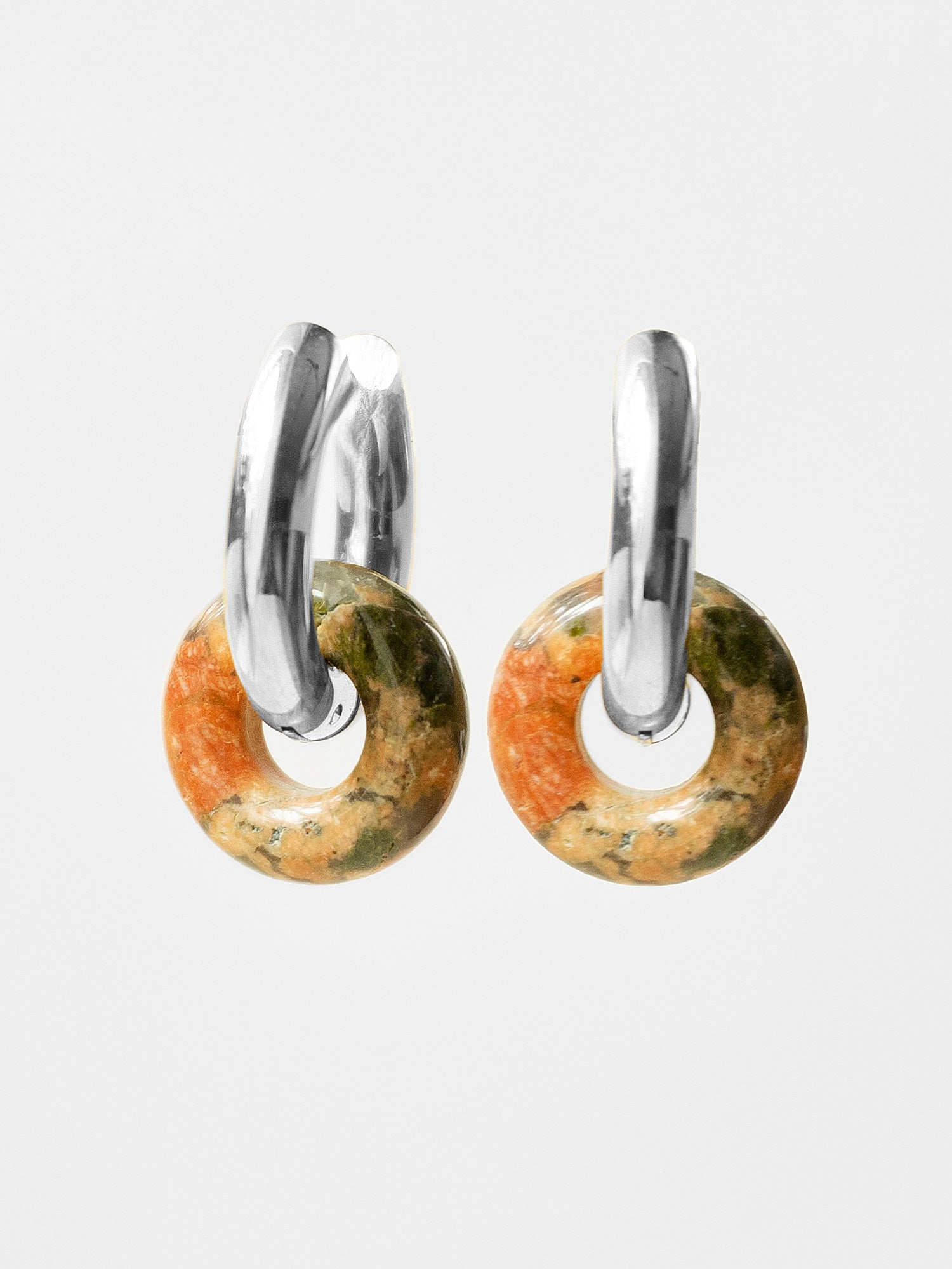 Mini Donut Hoops, Silver - Unakite