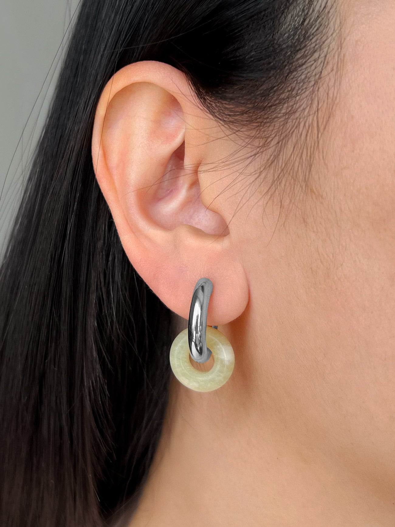 Mini Donut Hoops  Silver   Xiuyan Jade model