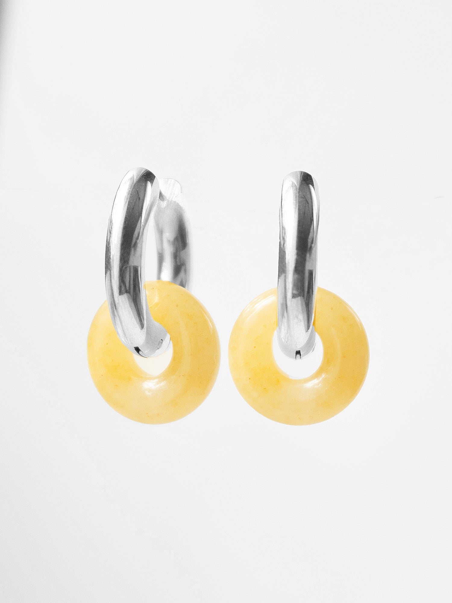 Mini Donut Hoops, Silver - Yellow Jade
