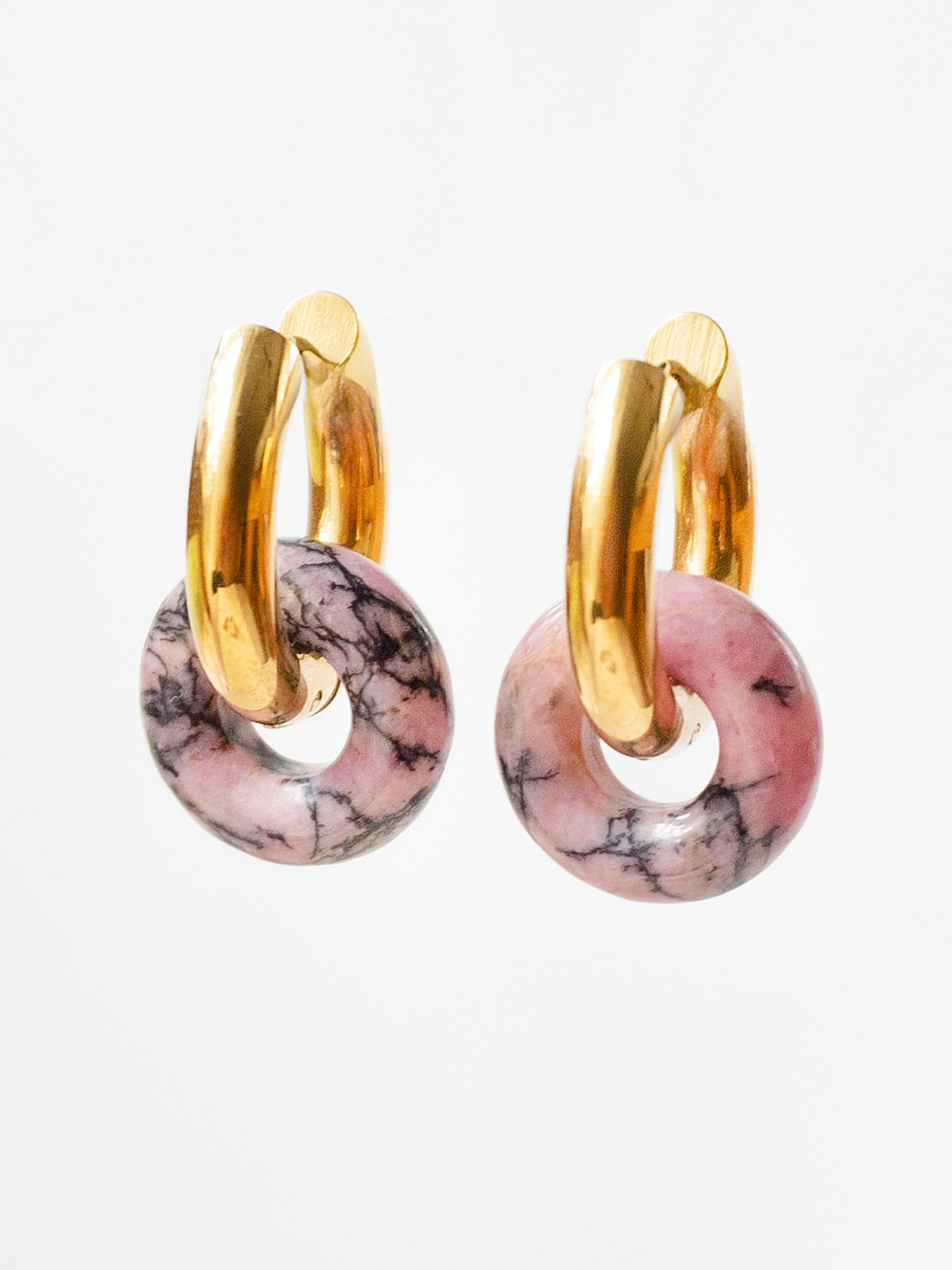 Mini Donut Hoops, Silver - Black Pink Marble