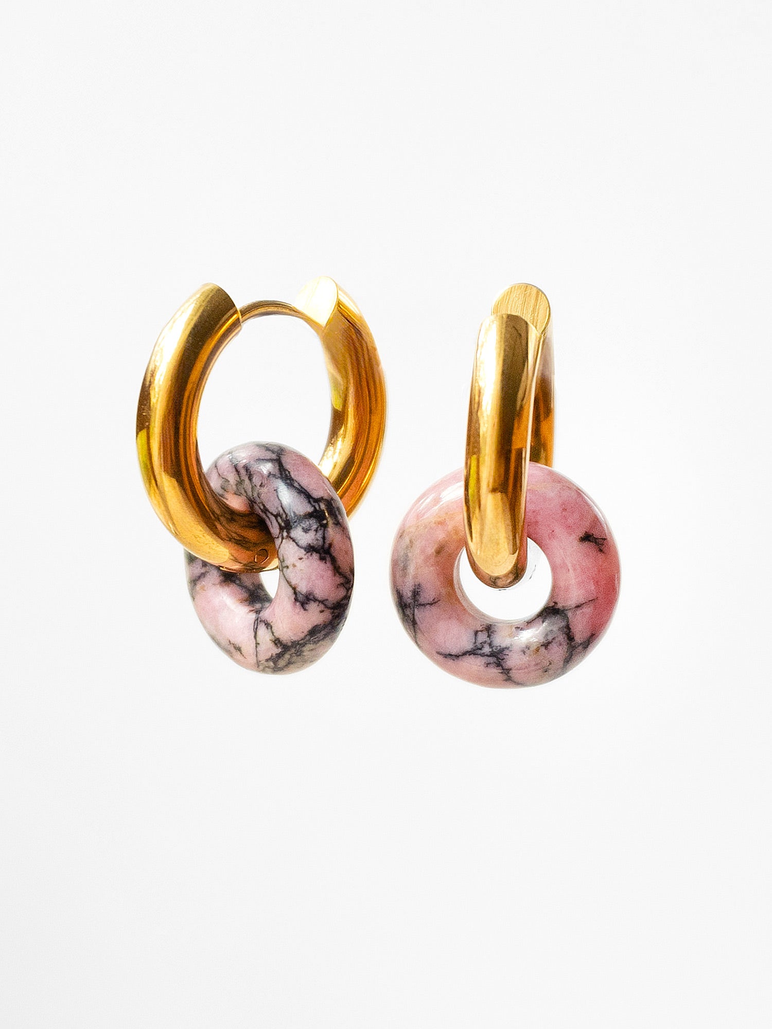 Mini Donut Hoops, Silver - Black Pink Marble