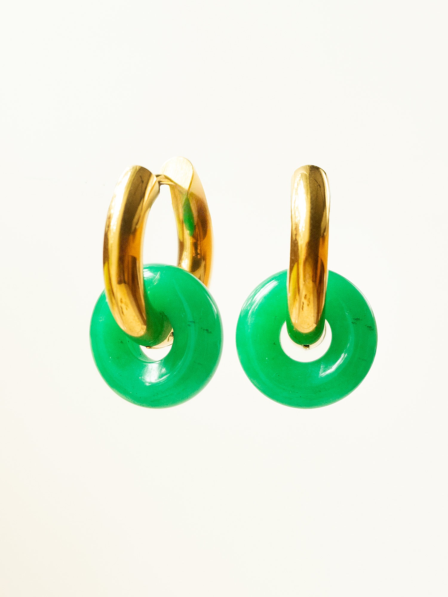 Mini Donut Hoops, Gold - Green Agate