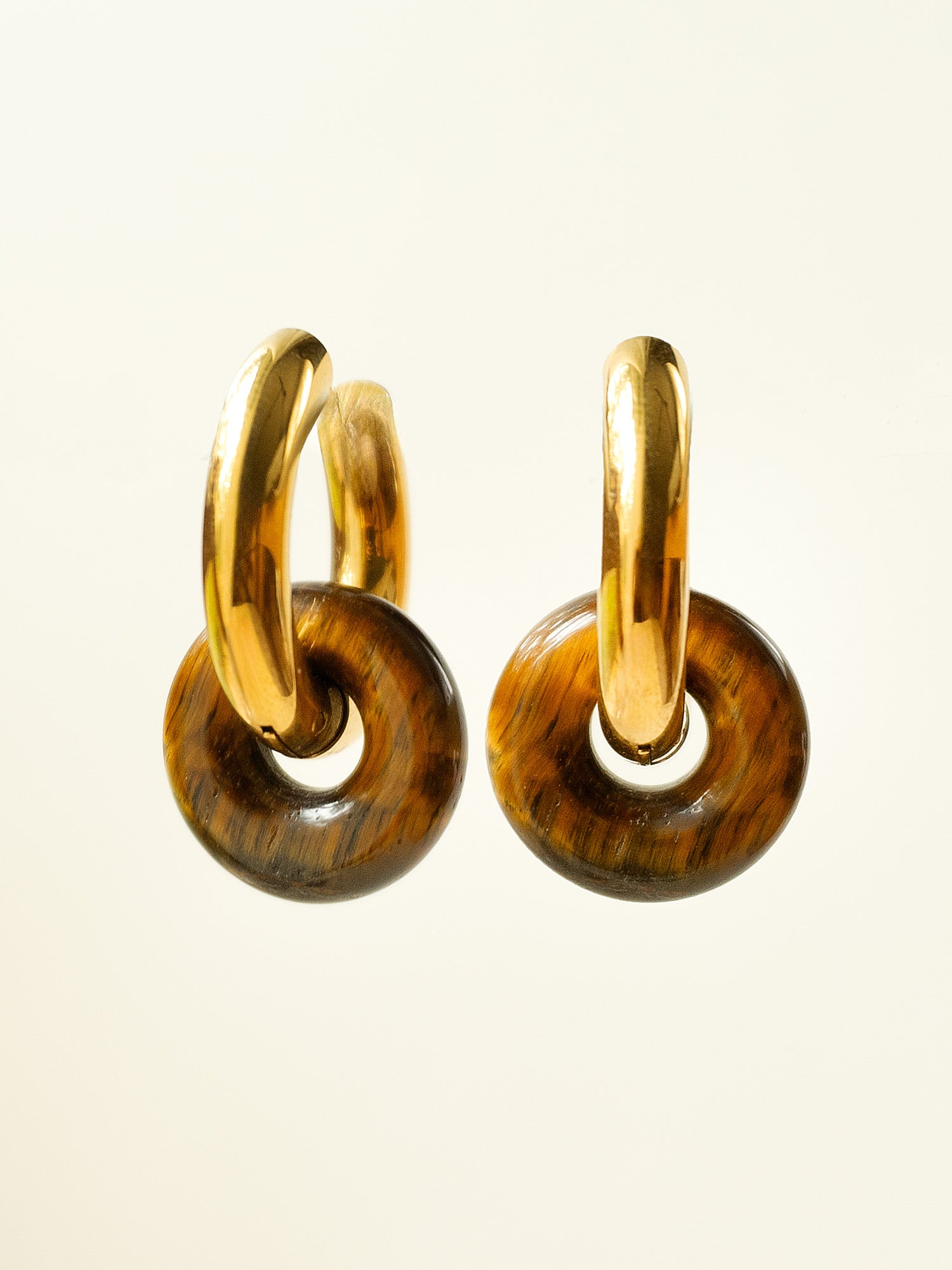Mini Donut Hoops, Silver - Tiger Eye