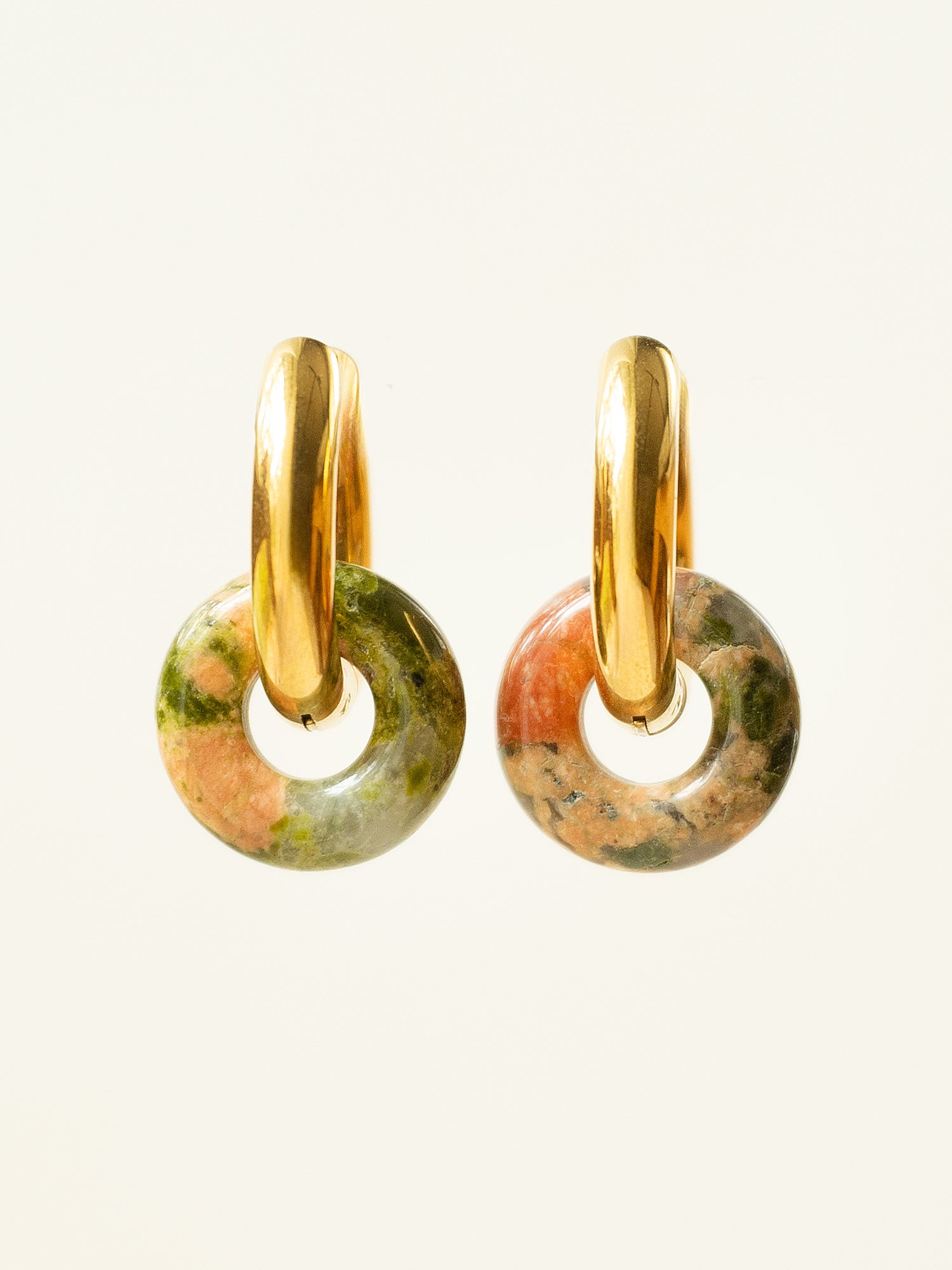 Mini Donut Hoops, Gold - Unakite
