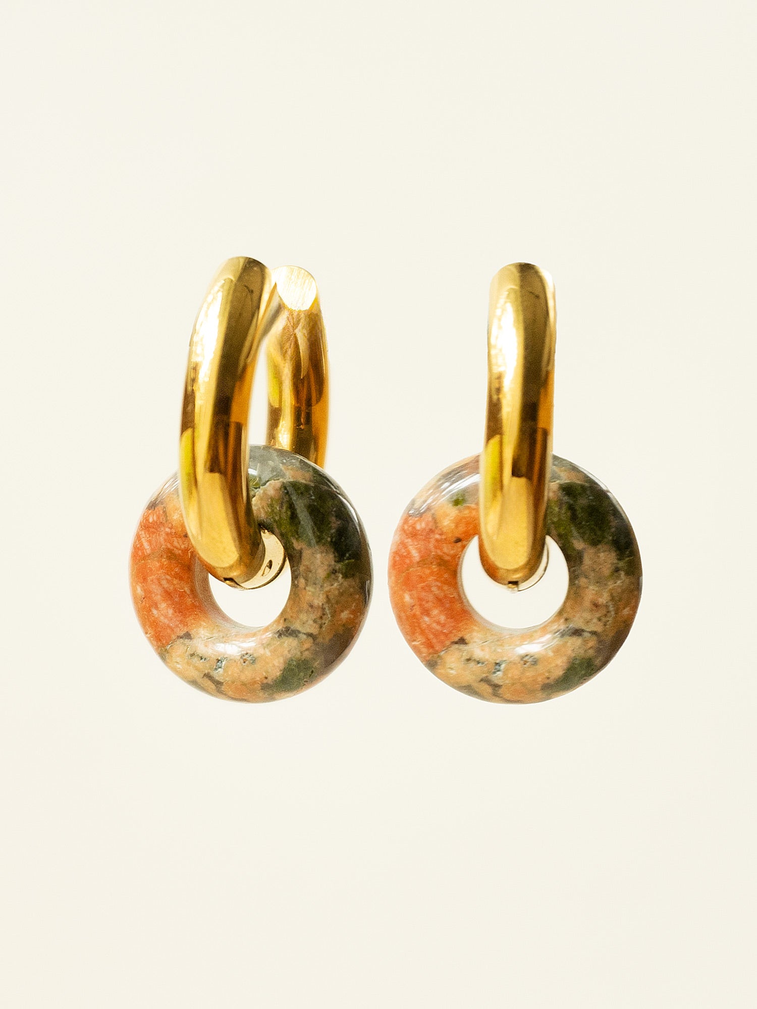 Mini Donut Hoops, Gold - Unakite