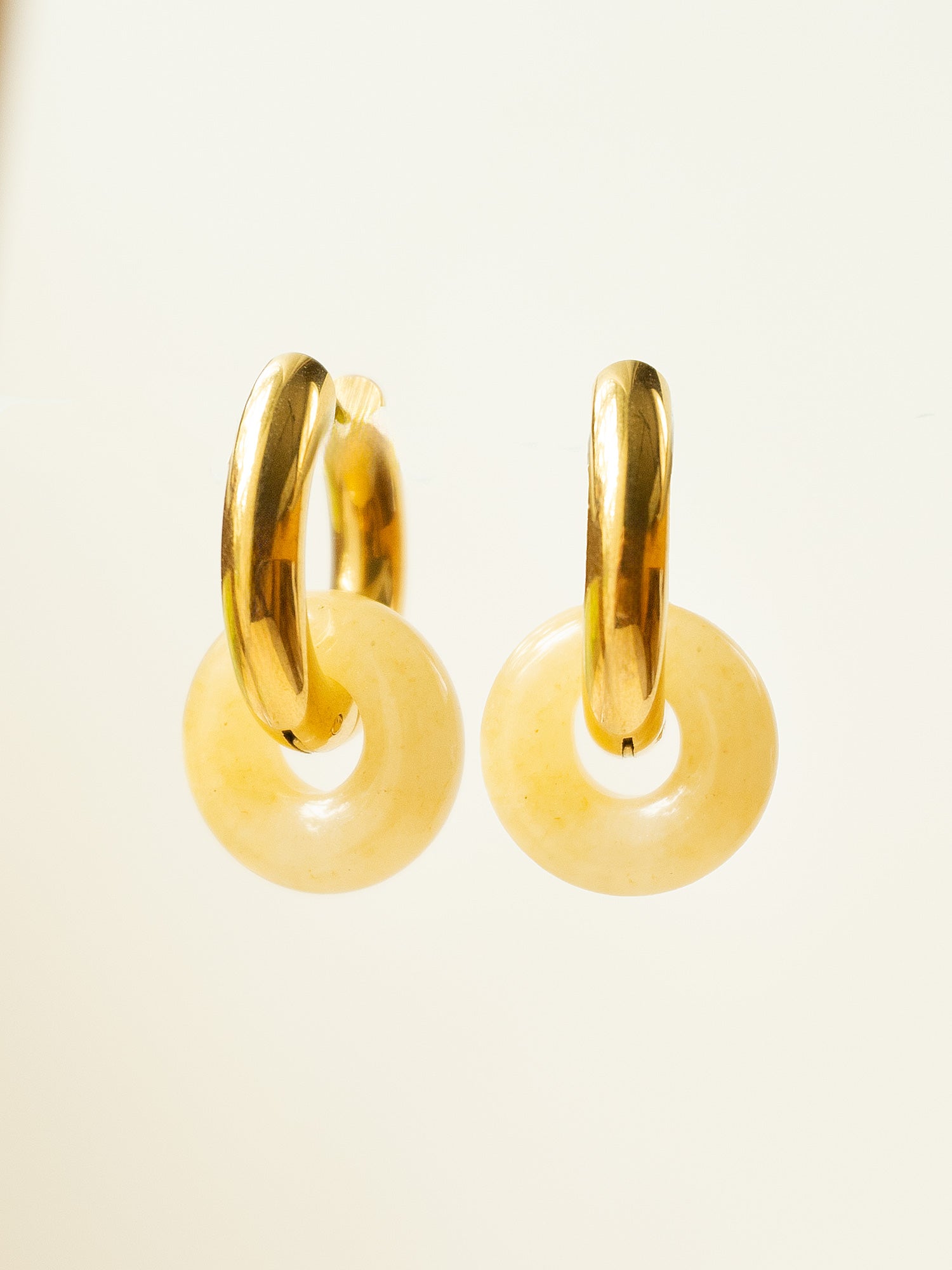 Mini Donut Hoops, Silver - Yellow Jade