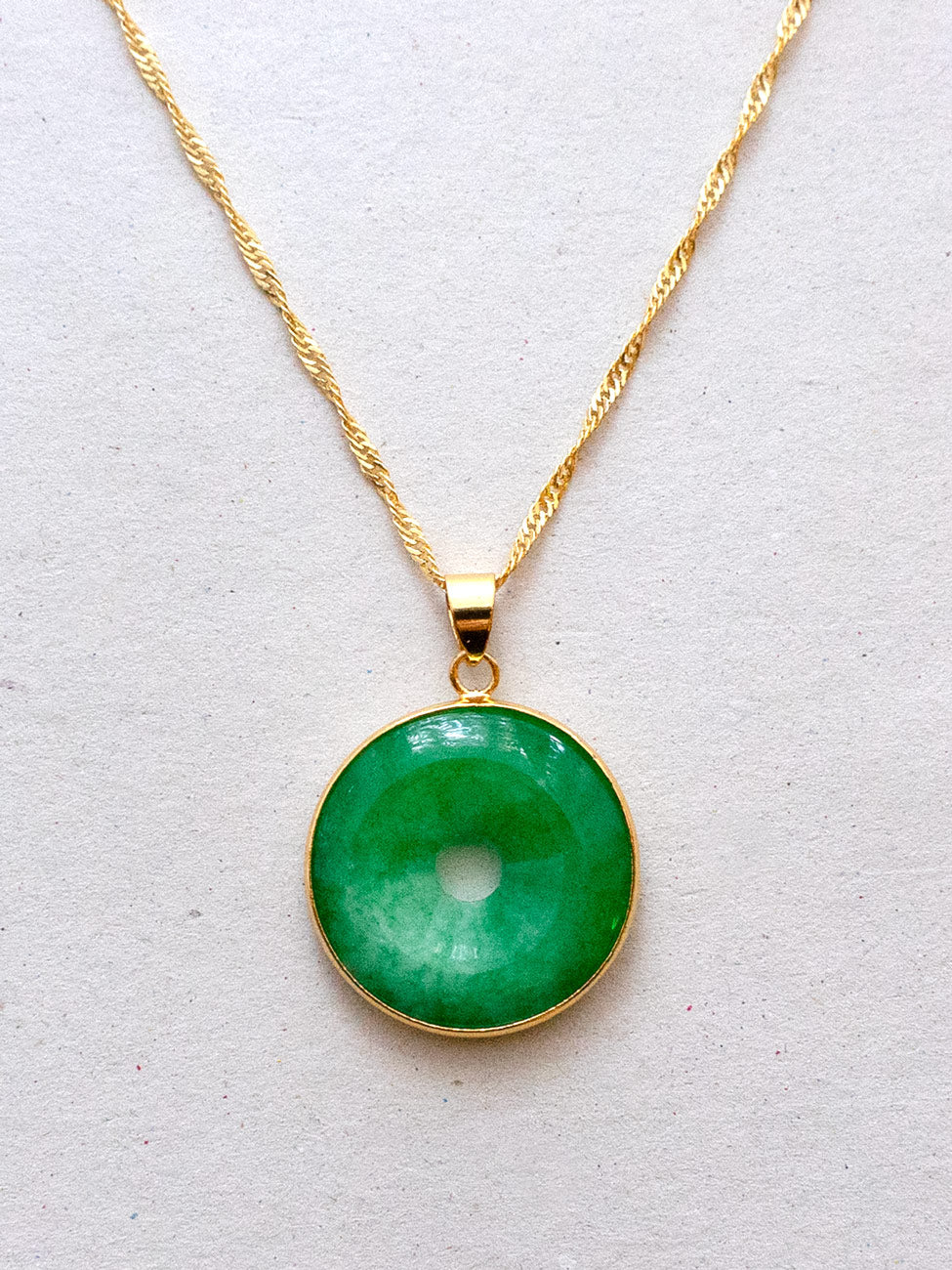 Molten-edged Jade Donut Necklace - Gold