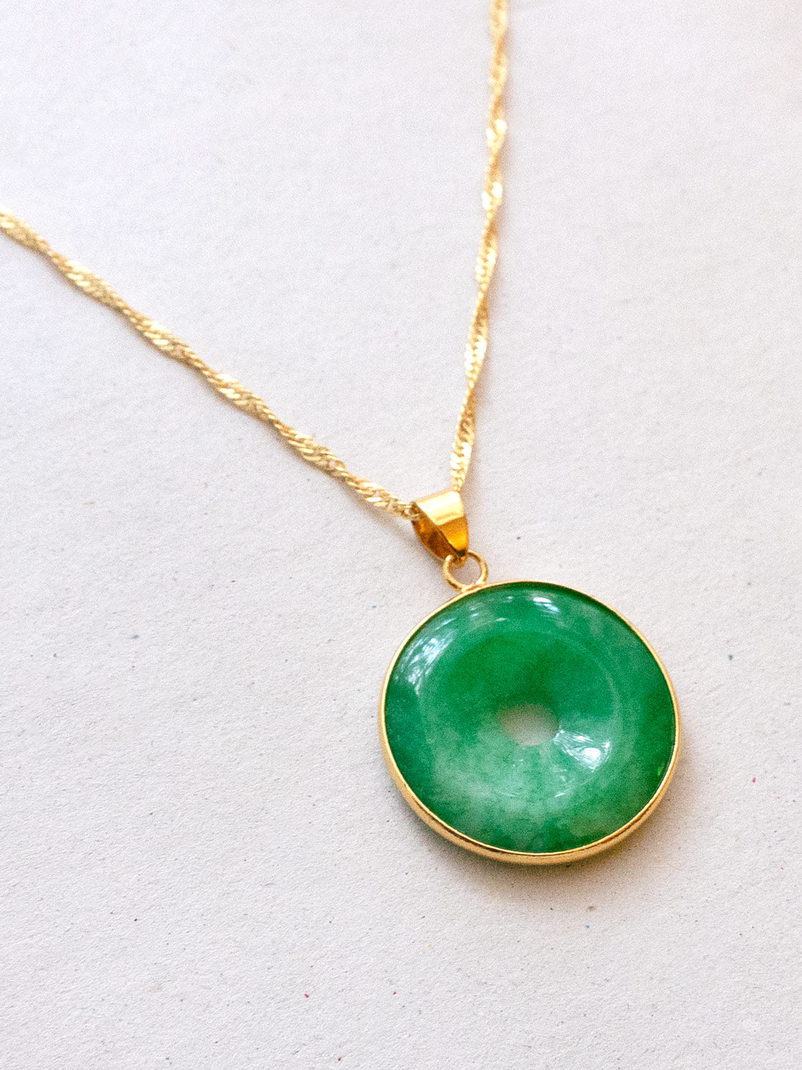Molten-edged Jade Donut Necklace - Gold