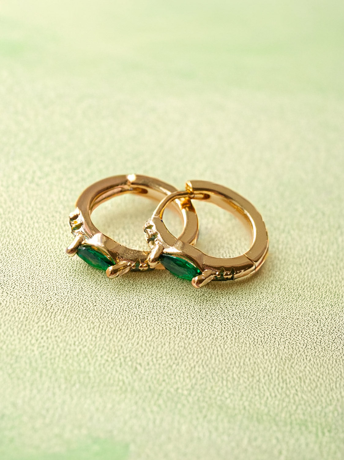 Oval Gemstone Huggies, S925 - Emerald Green, Gold