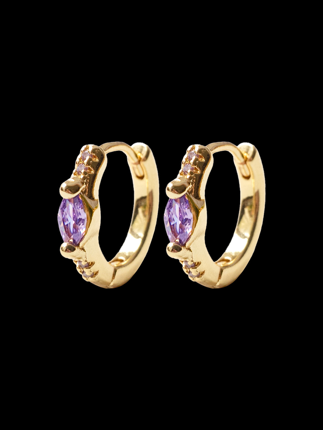 Oval Gemstone Huggies, S925 - Purple, Gold