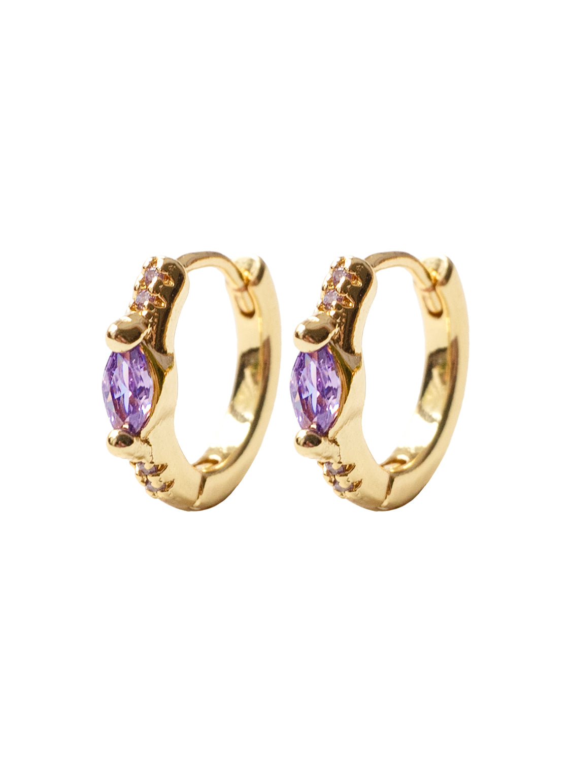 Oval Gemstone Huggies, S925 - Purple, Gold